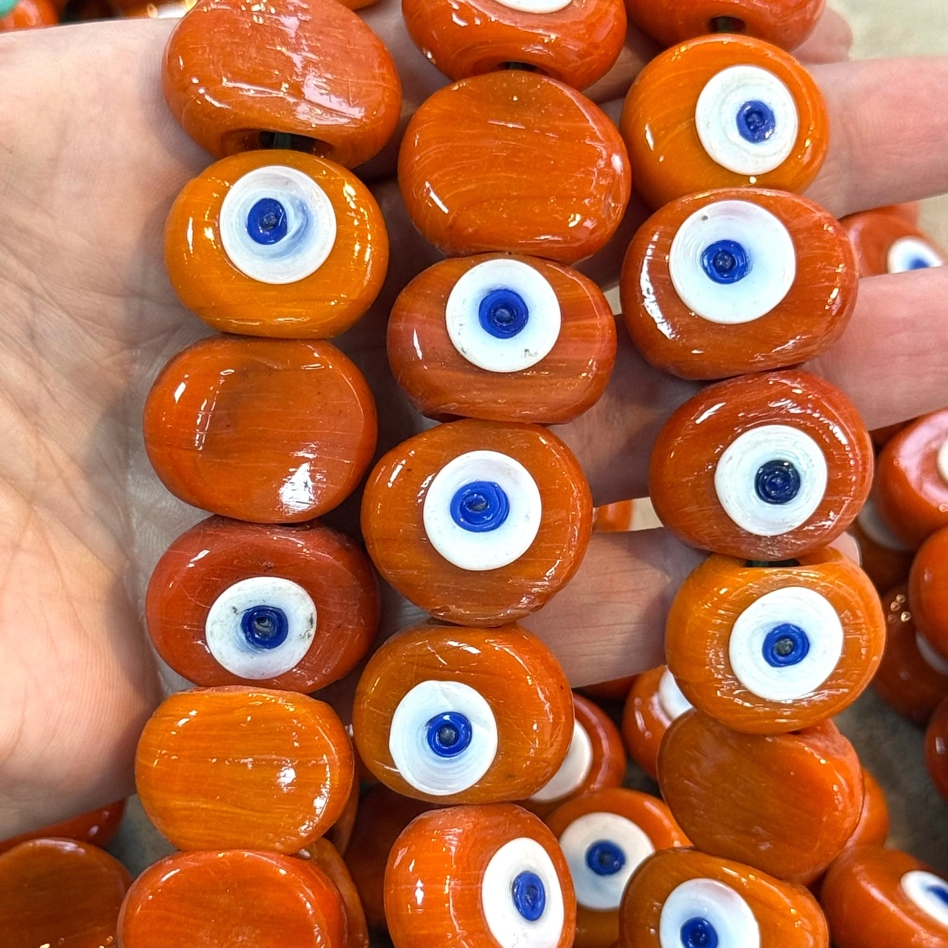 Traditional Turkish Artisan Handmade Glass Evil Eye Beads, Large Hole Evil Eye Glass Beads, Assorted 10 Beads per pack
