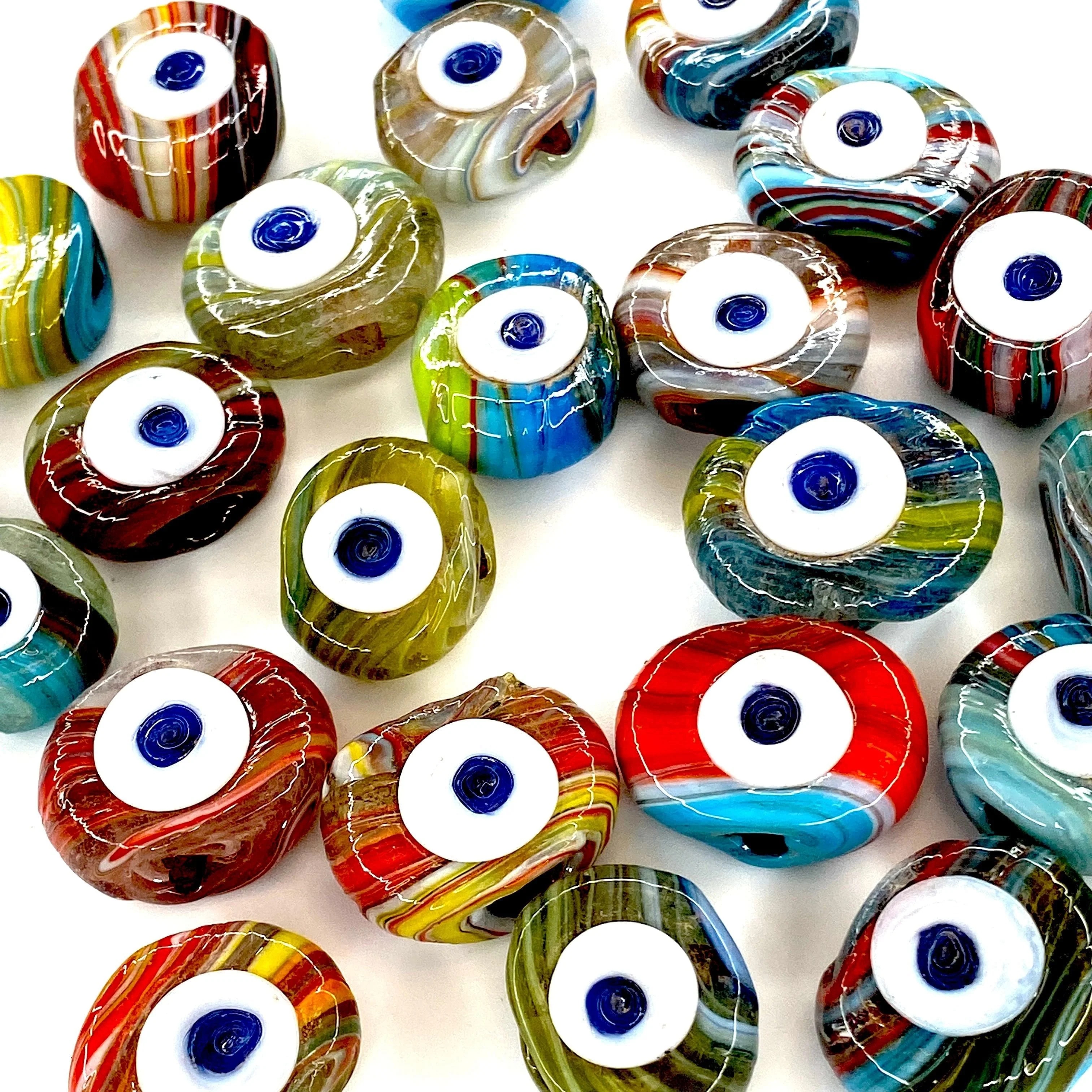 Traditional Turkish Artisan Handmade Glass Evil Eye Beads, Large Hole Evil Eye Glass Beads, Assorted 25 Beads per pack - Image 2