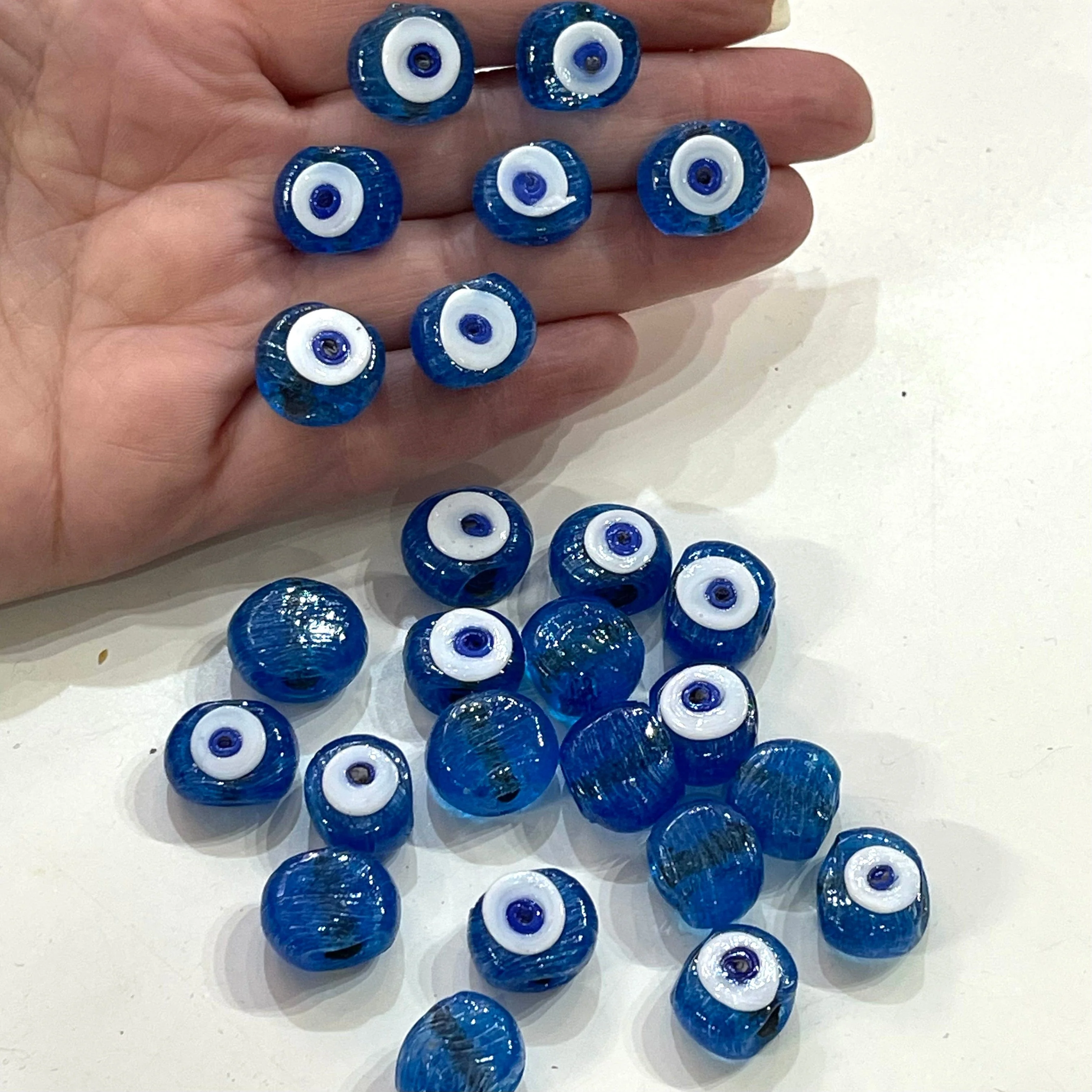 Traditional Turkish Artisan Handmade Glass Evil Eye Beads, 10 Beads
