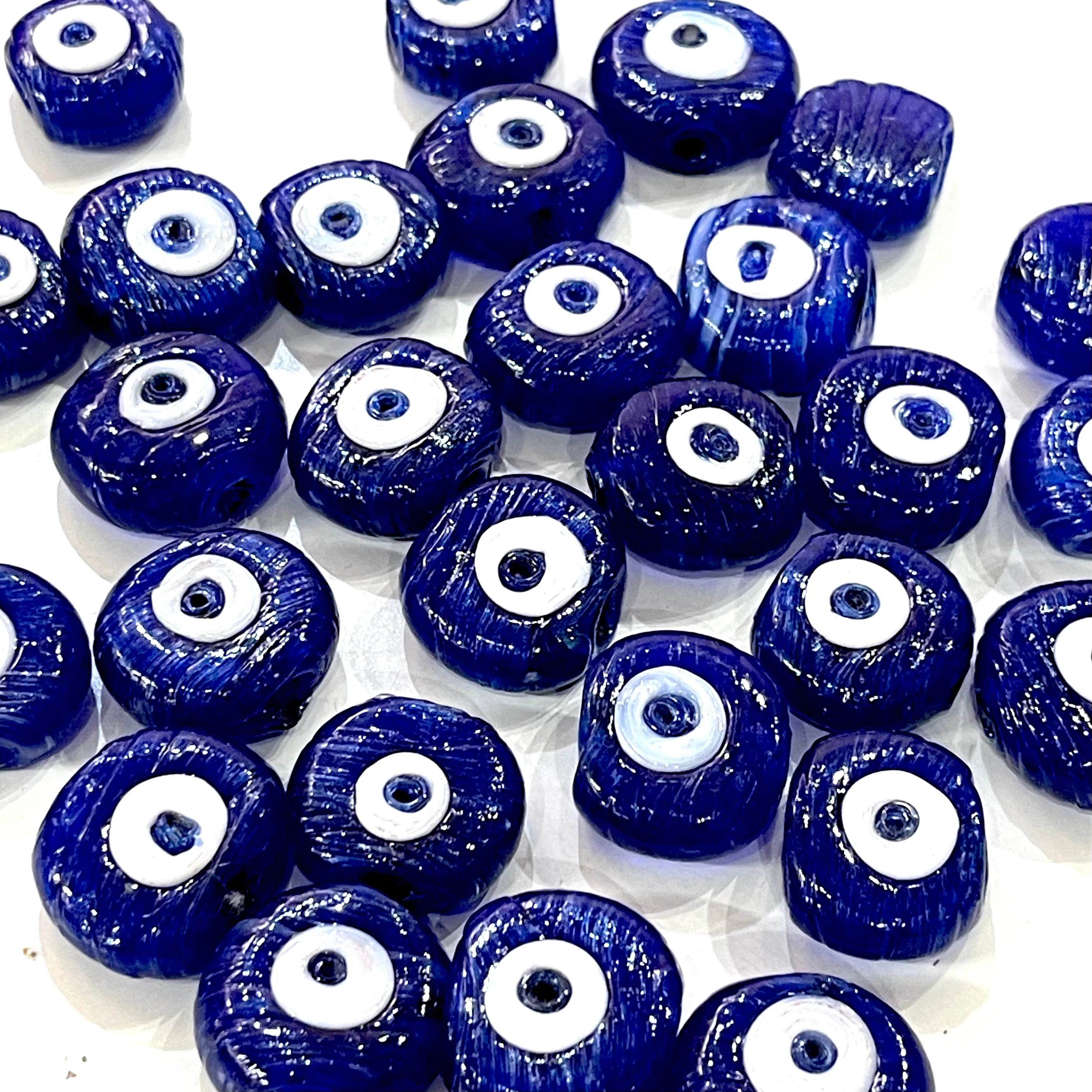 Traditional Turkish Artisan Handmade Glass Navy Evil Eye Beads, Large Hole Evil Eye Glass Beads, 5 Beads per pack - Image 2