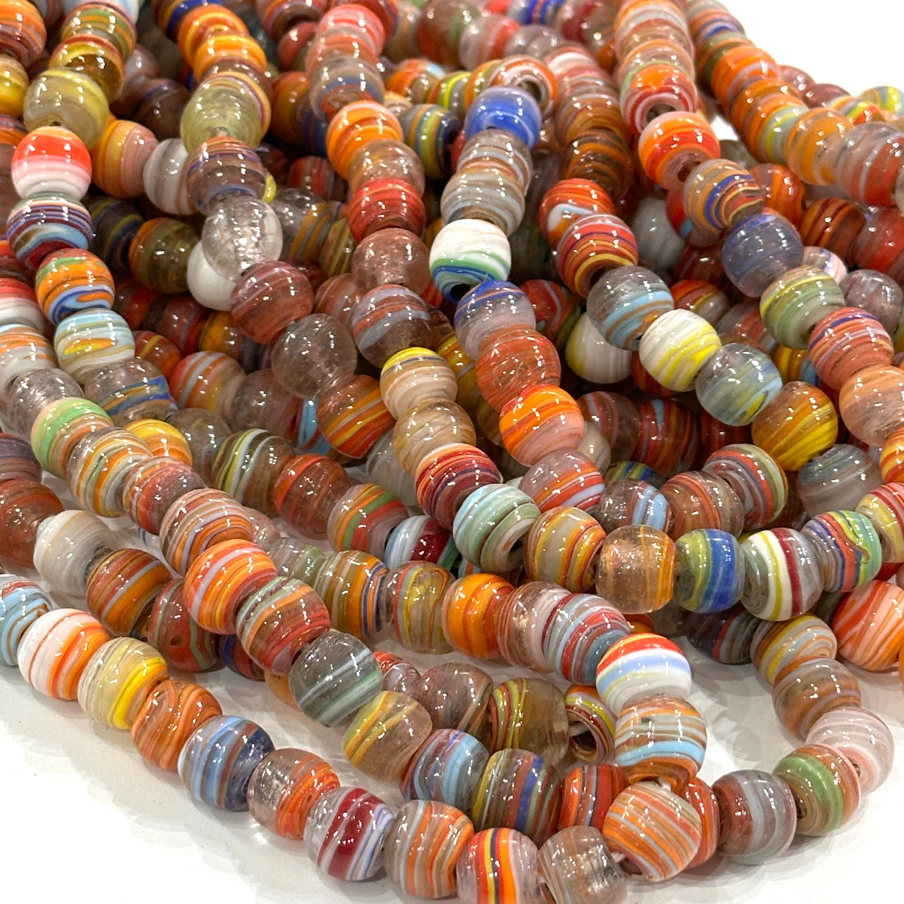 Traditional Turkish Artisan Handmade Round Glass Beads, Large Hole Glass Beads, 10 Beads in a pack