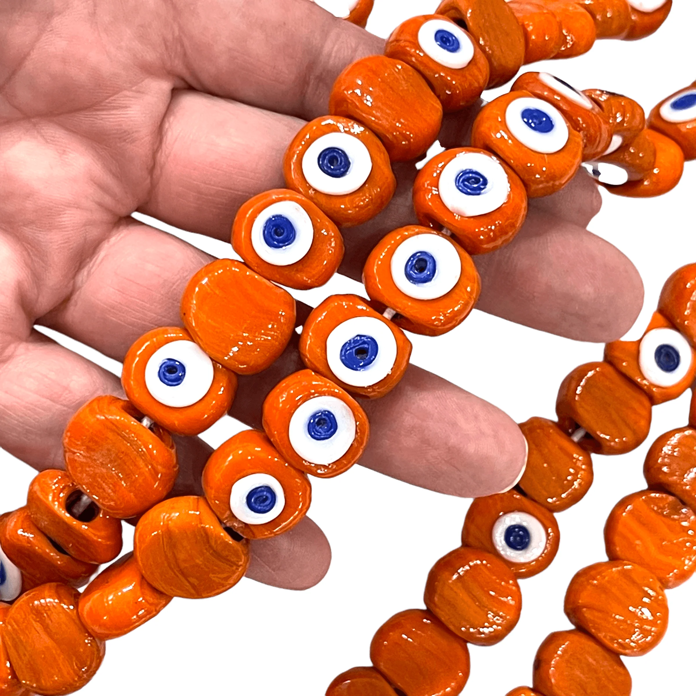 Traditional Turkish Artisan Handmade Glass Evil Eye Beads, Large Hole Evil Eye Glass Beads, 50 Beads per pack