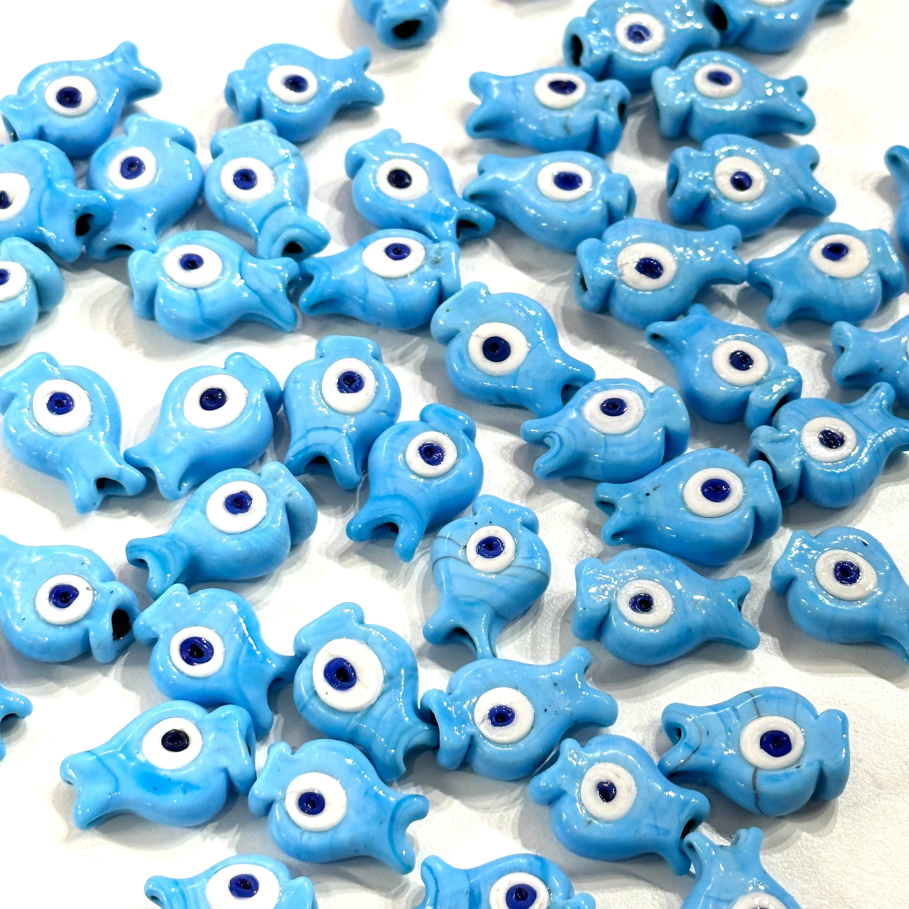 Turkish Artisan Hand Made Glass Blue Fish Charms, Assorted 3 pcs in a pack - Image 2