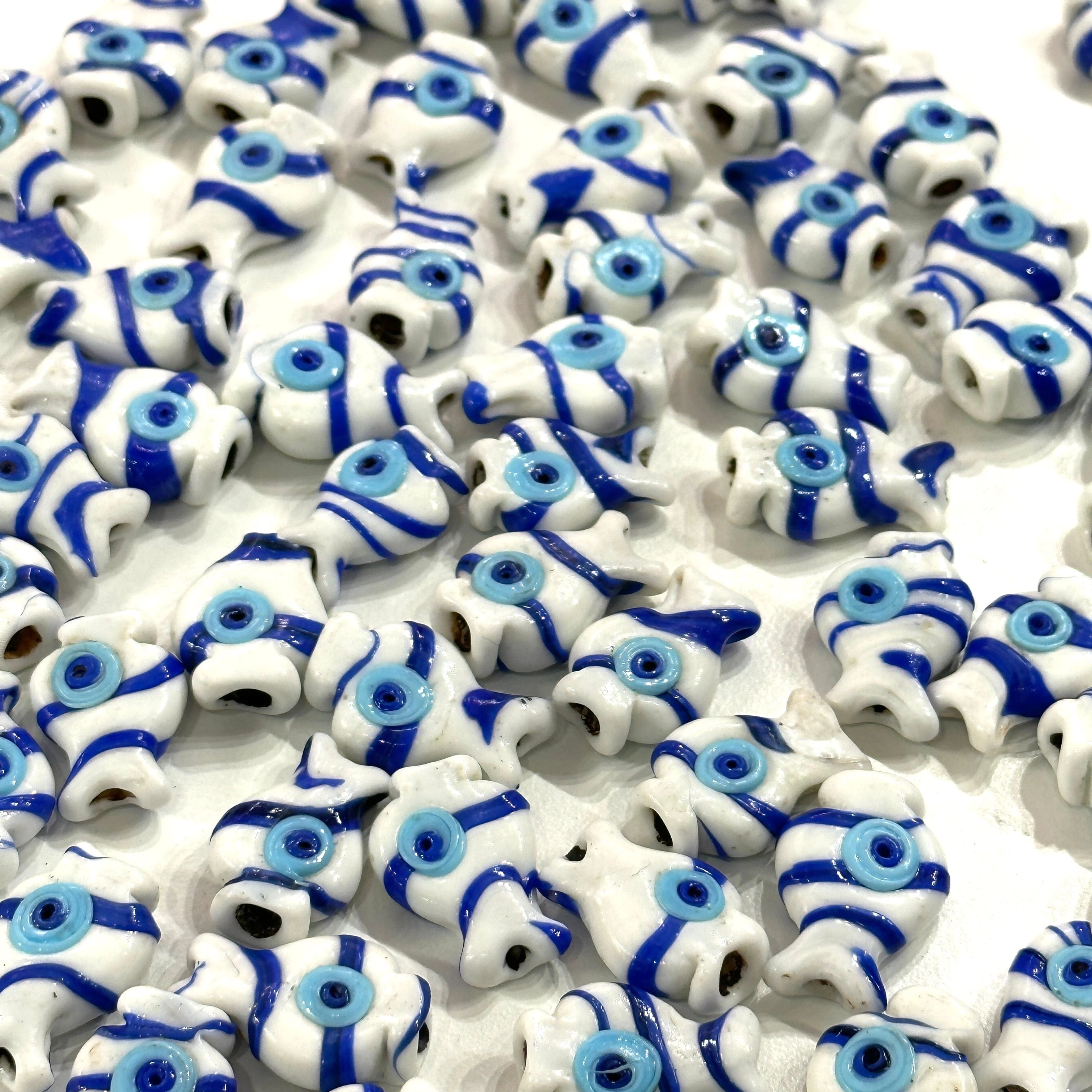 Turkish Artisan Hand Made Glass Blue&White Fish Charms, Assorted 3 pcs in a pack - Image 2