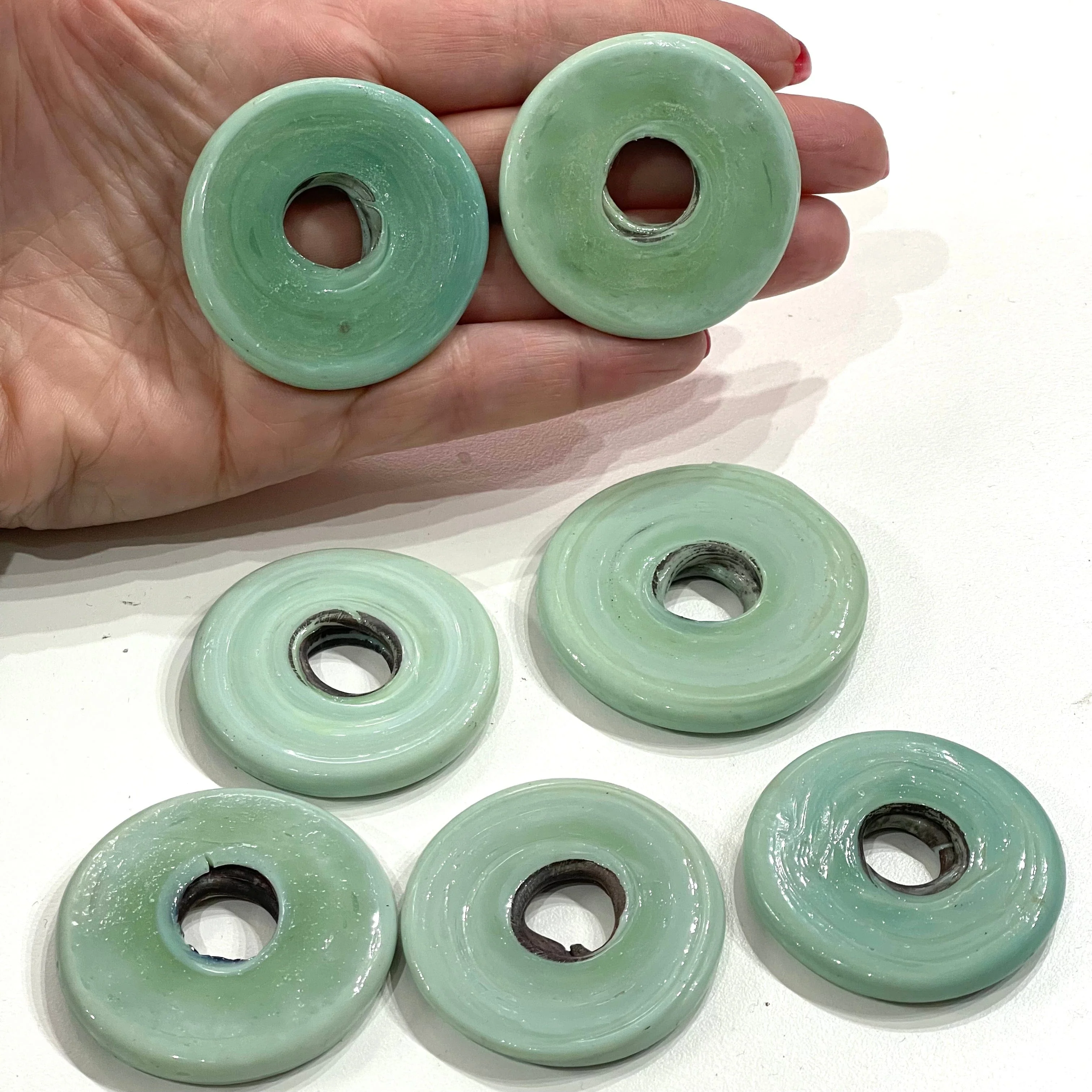 Turkish Artisan Hand Made Mint Glass Large Ring Beads 40-50mm, 3 Beads in a pack