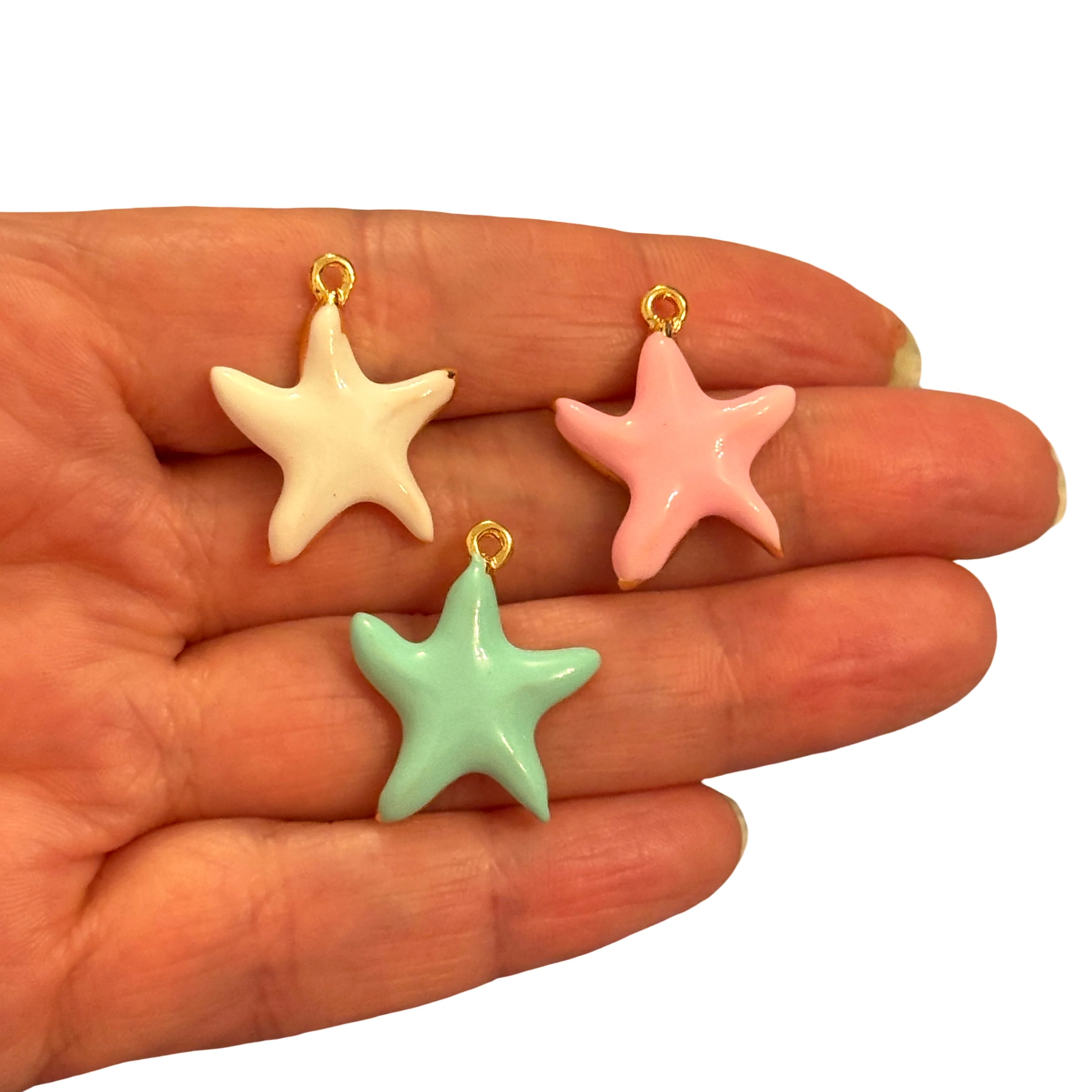 Turquoise Starfish Charm – 24Kt Gold Plated Enamel, 25x19mm - Image 2