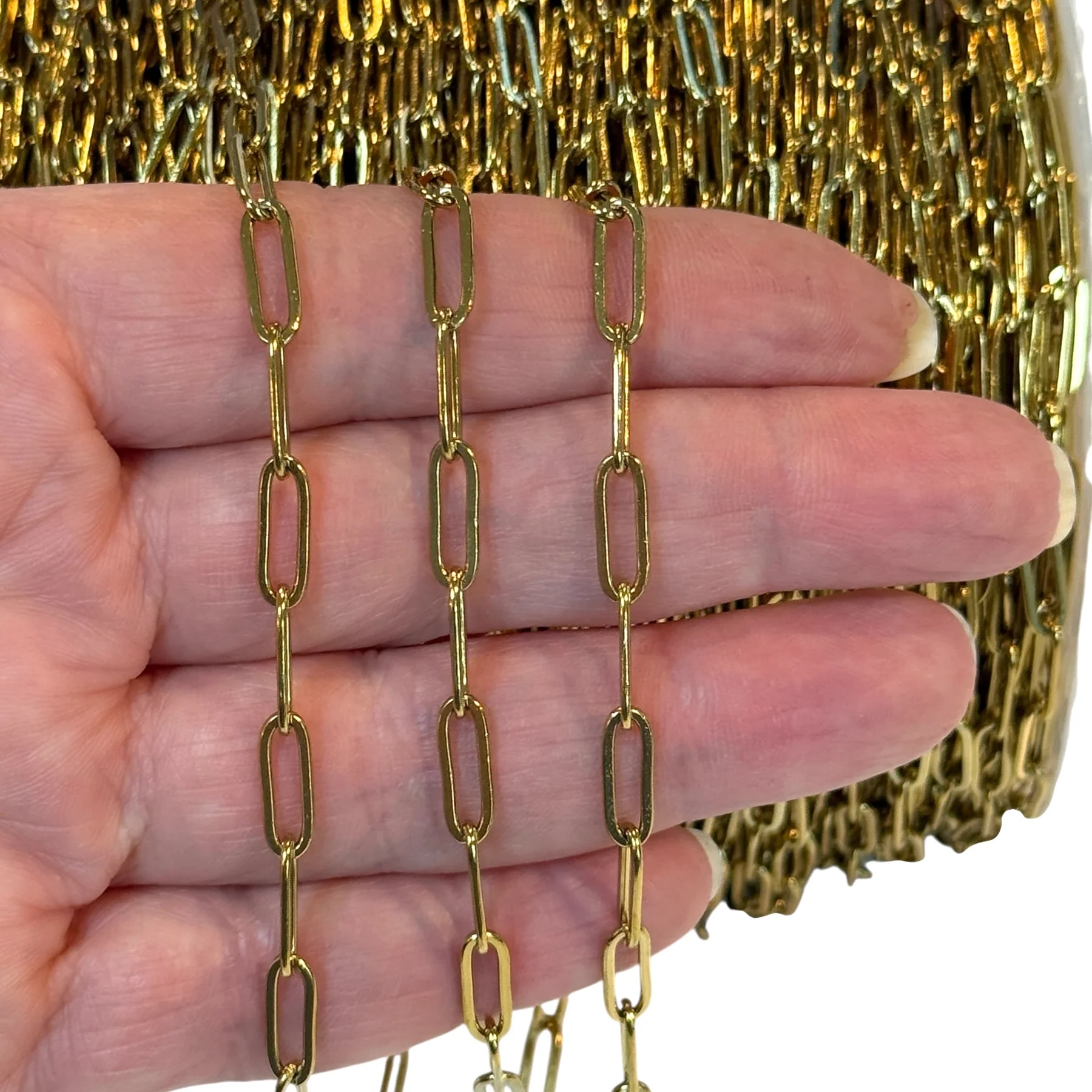 Waterproof 24K PVD Gold Plated Stainless Steel Paperclip Chain – 11x4mm