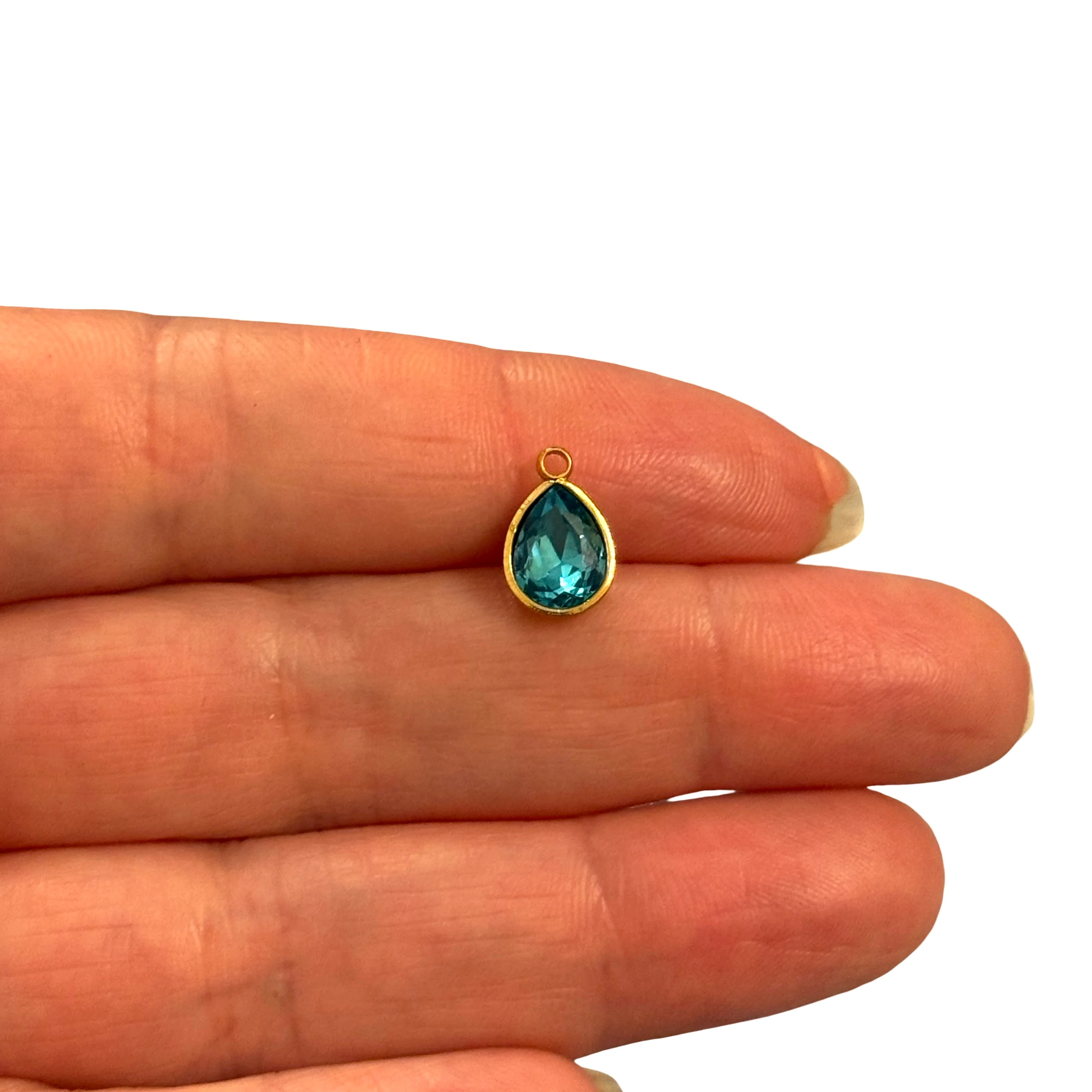 Waterproof 24K Gold Plated Stainless Steel Blue CZ Teardrop Charm / Pendant