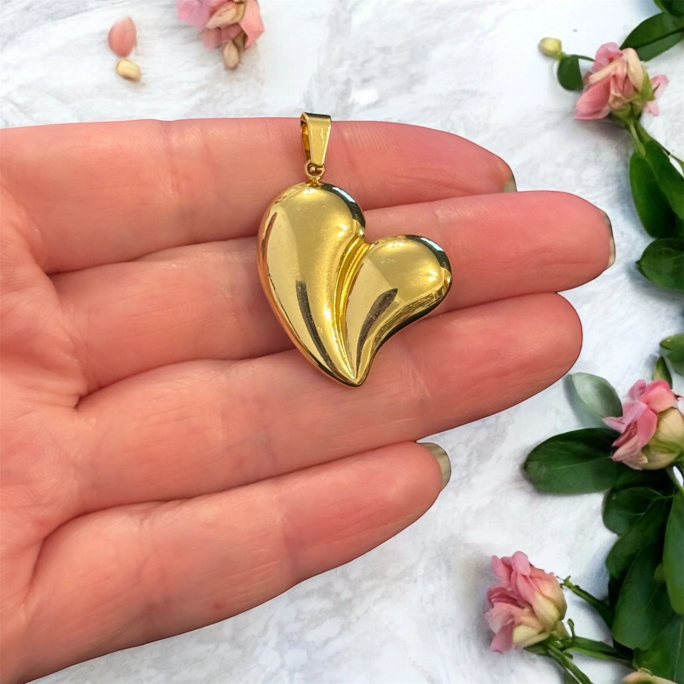 Waterproof 24Kt Gold Plated Stainless Steel Curved Heart Pendant