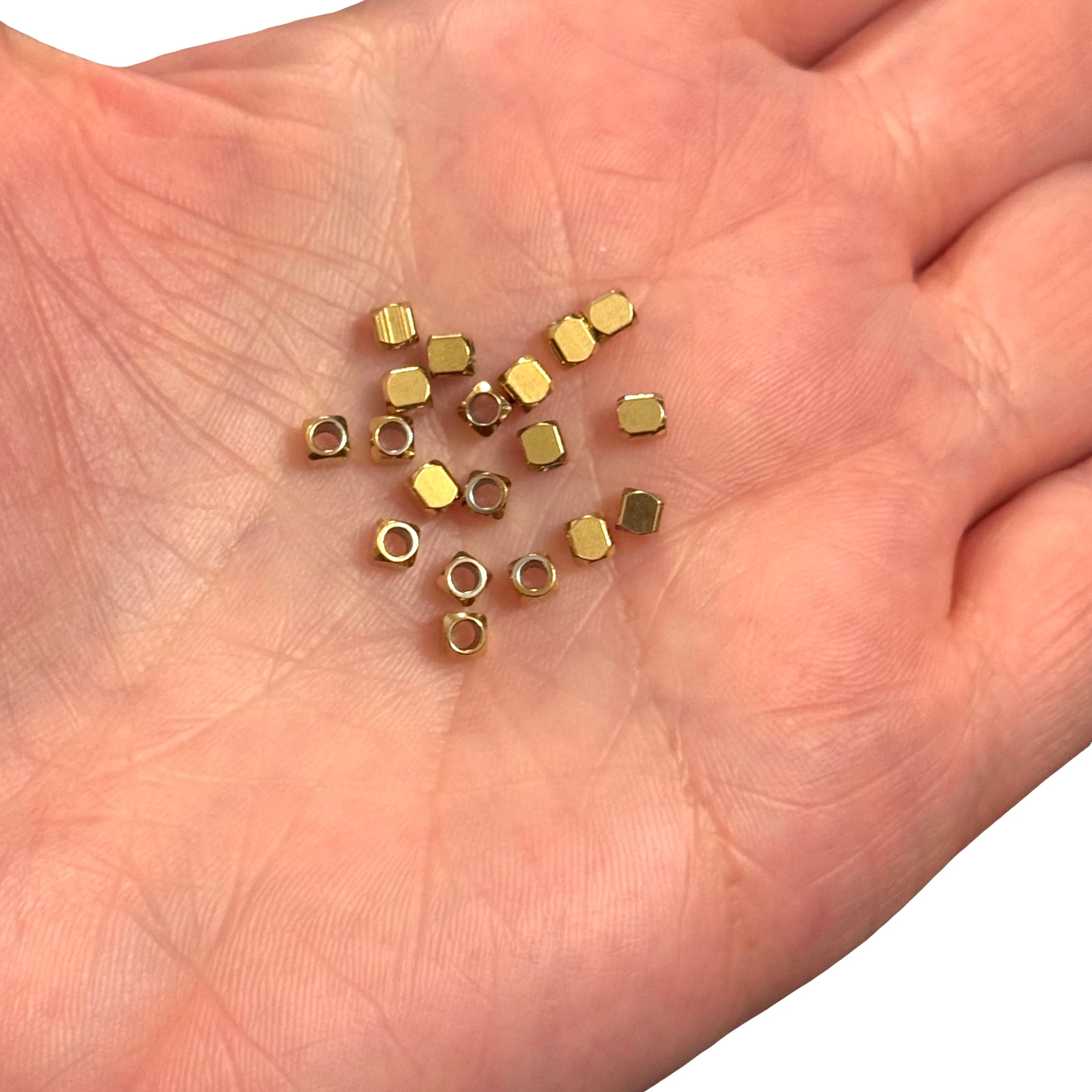 Waterproof 24Kt PVD Gold Plated 3mm Cube Stainless Steel Spacer Beads, 10pcs