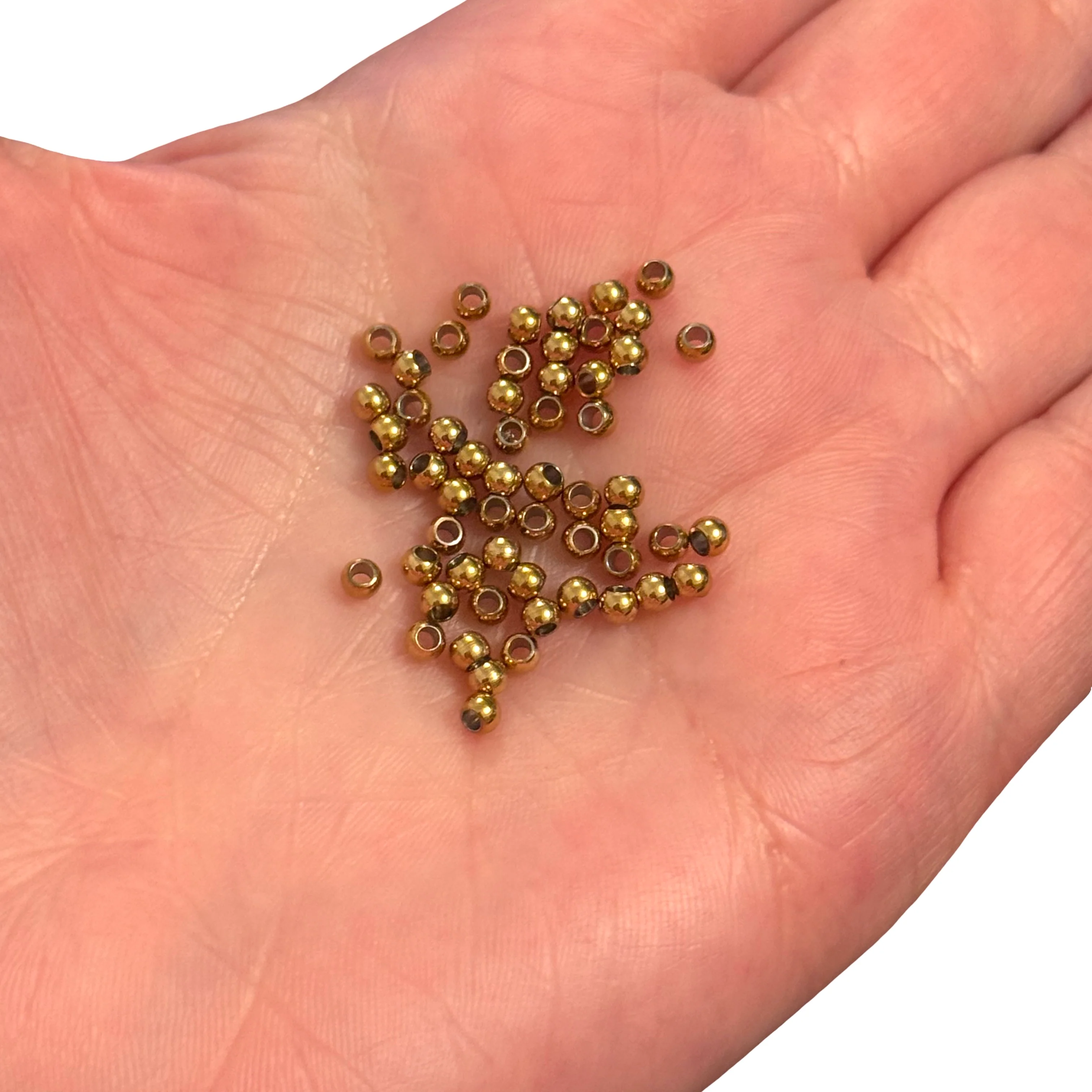 Waterproof 24Kt PVD Gold Plated 3mm Stainless Steel Spacer Ball Beads, 10pcs