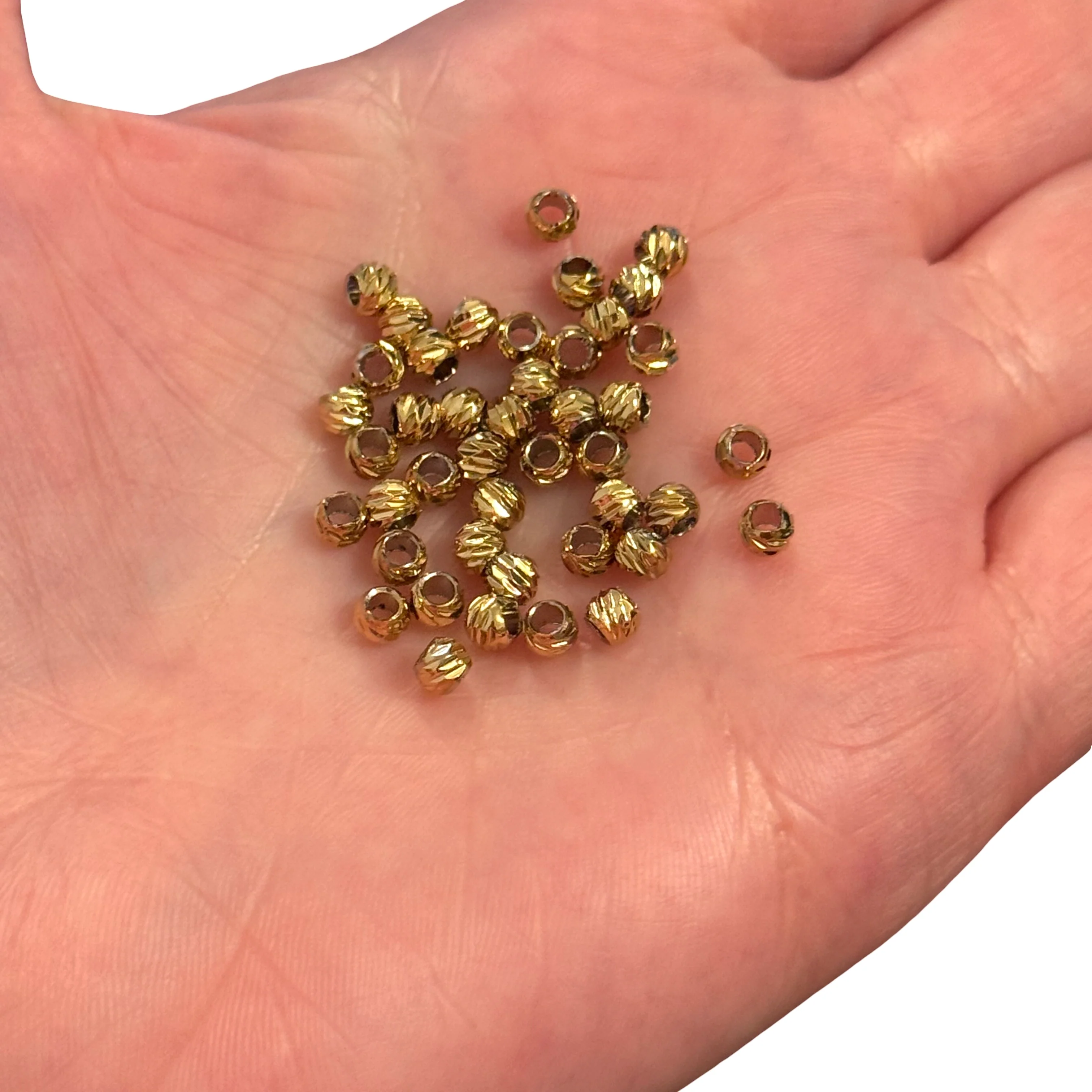 Waterproof 24Kt PVD Gold Plated 4mm Stainless Steel Laser Cut Dorica Spacer Beads, 10pcs