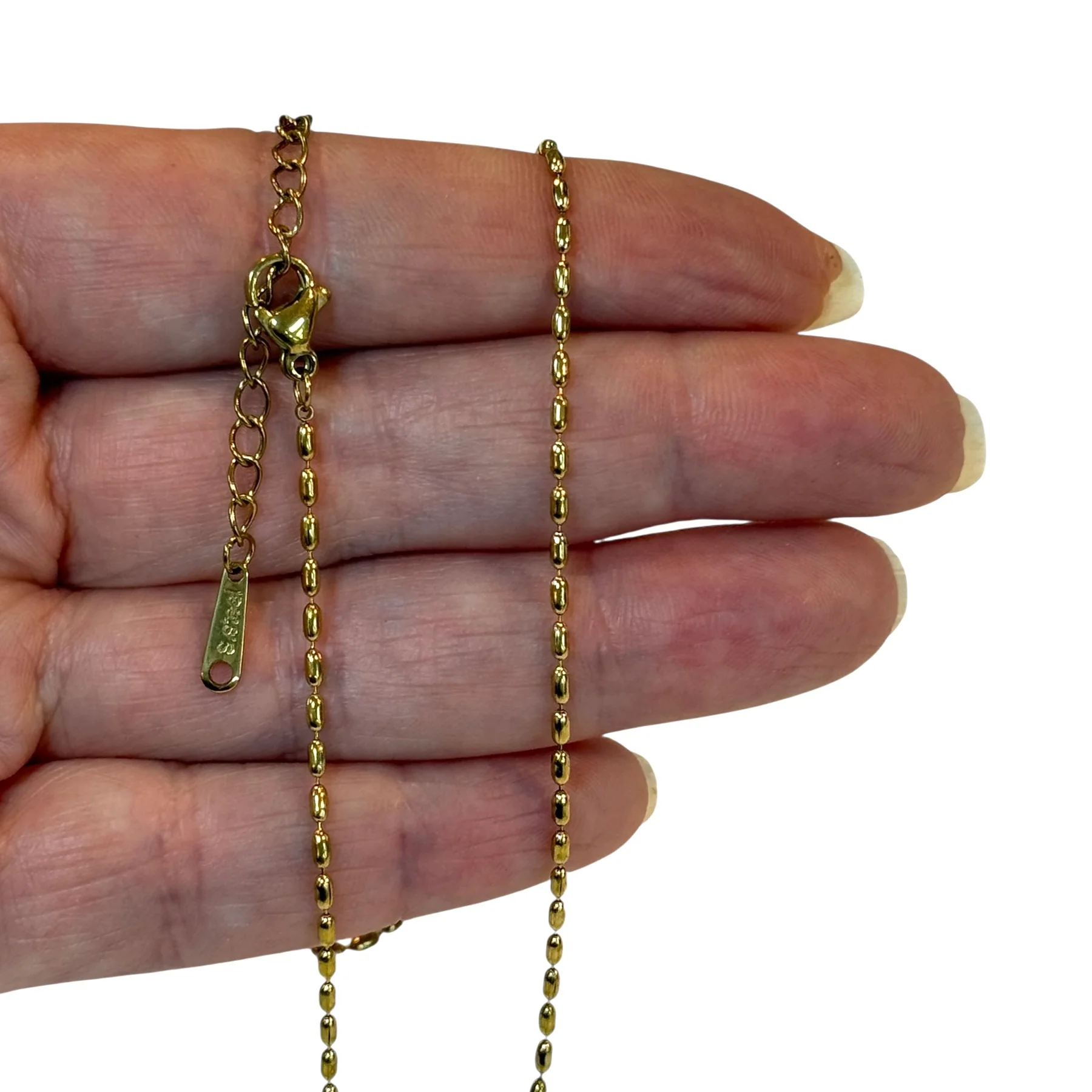 Waterproof 24Kt PVD Gold Plated Stainless Steel Adjustable Necklace – 1.5x3mm Oval Bead Chain, 16" + 2" Extender
