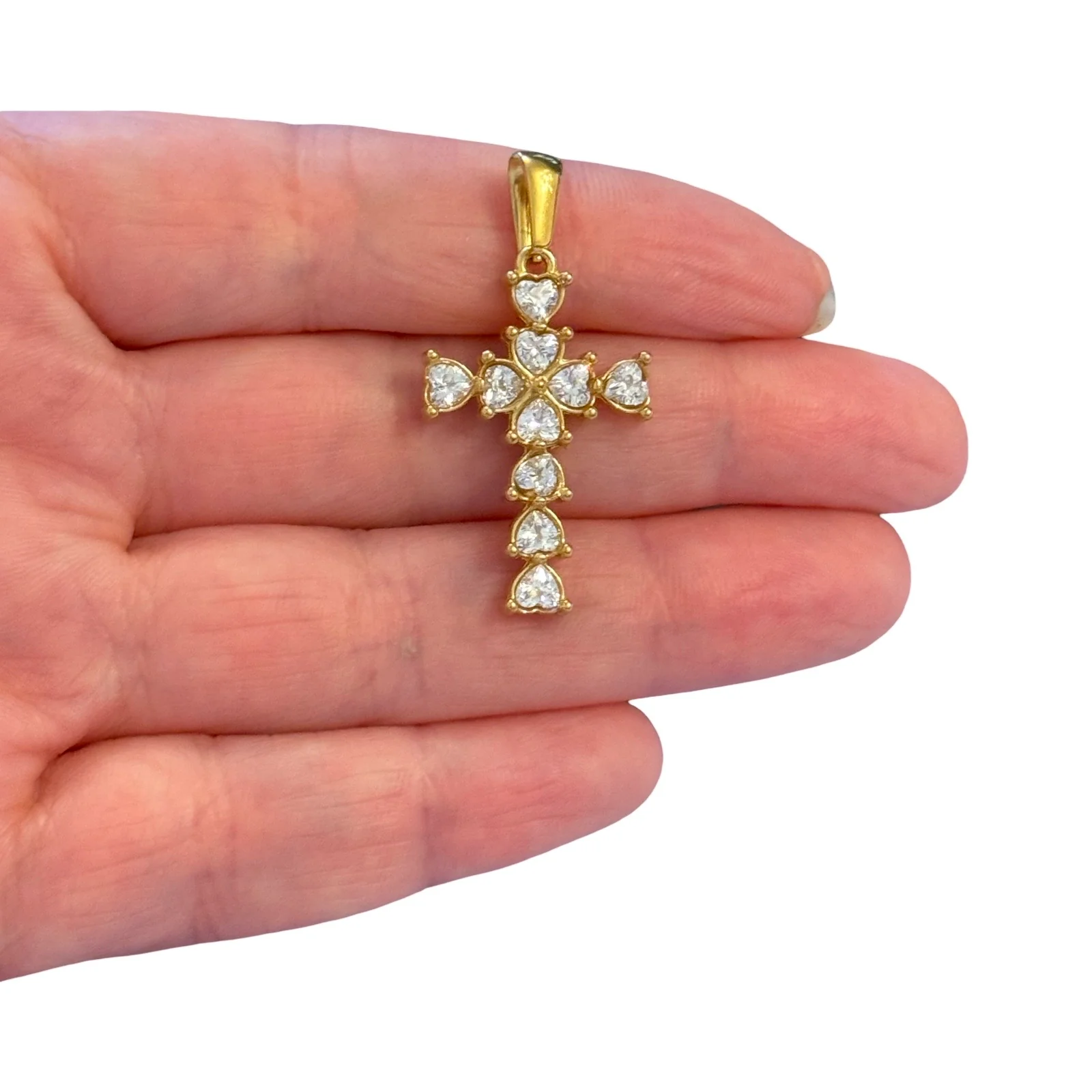 Waterproof 24Kt PVD Gold Plated Stainless Steel CZ Cross Pendant