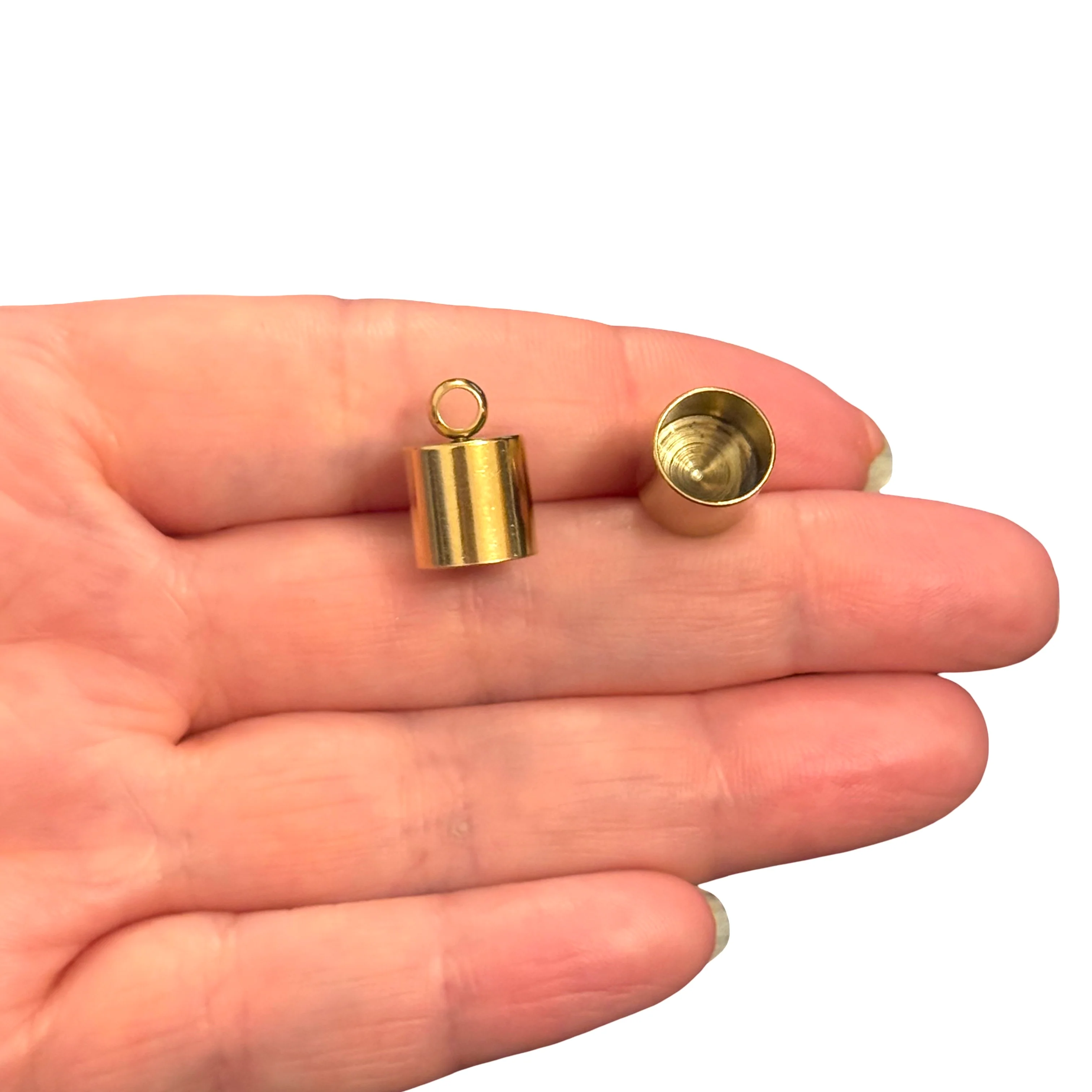 Waterproof 24Kt PVD Gold Plated Stainless Steel Tassel End Caps – 10x10mm, 9mm Inner Diameter, 2.5mm Loop Hole, 1 Pair