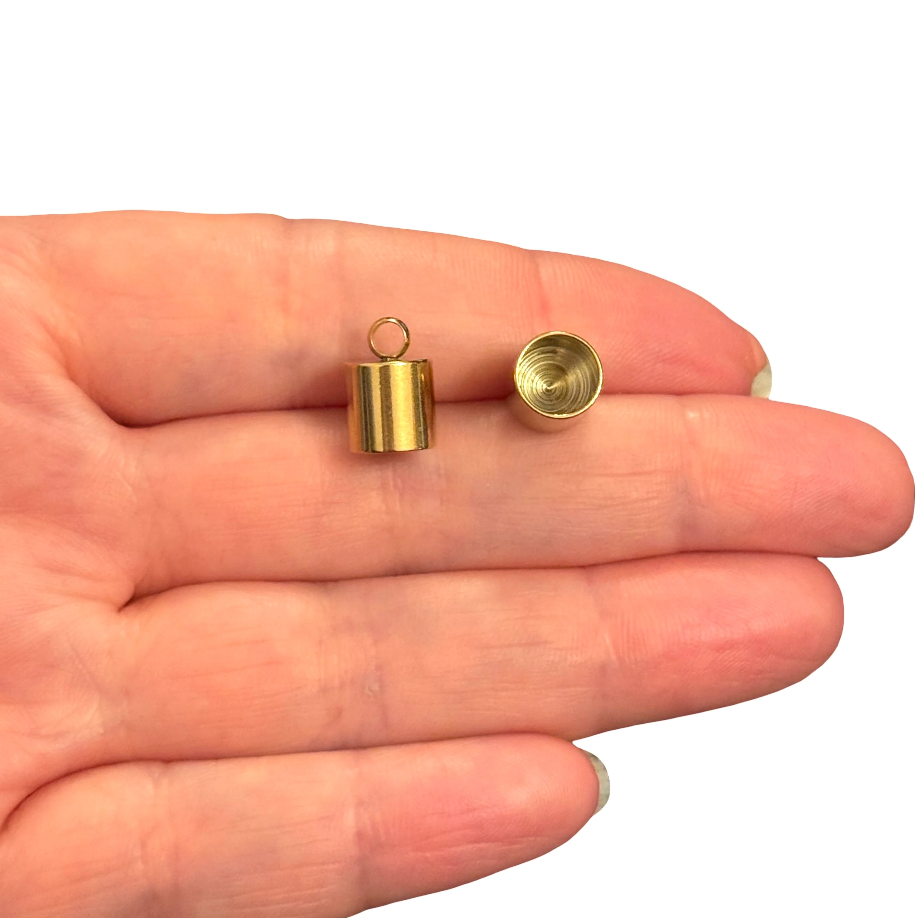 Waterproof 24Kt PVD Gold Plated Stainless Steel Tassel End Caps – 8x8mm, 7mm Inner Diameter, 2mm Loop Hole, 1 Pair
