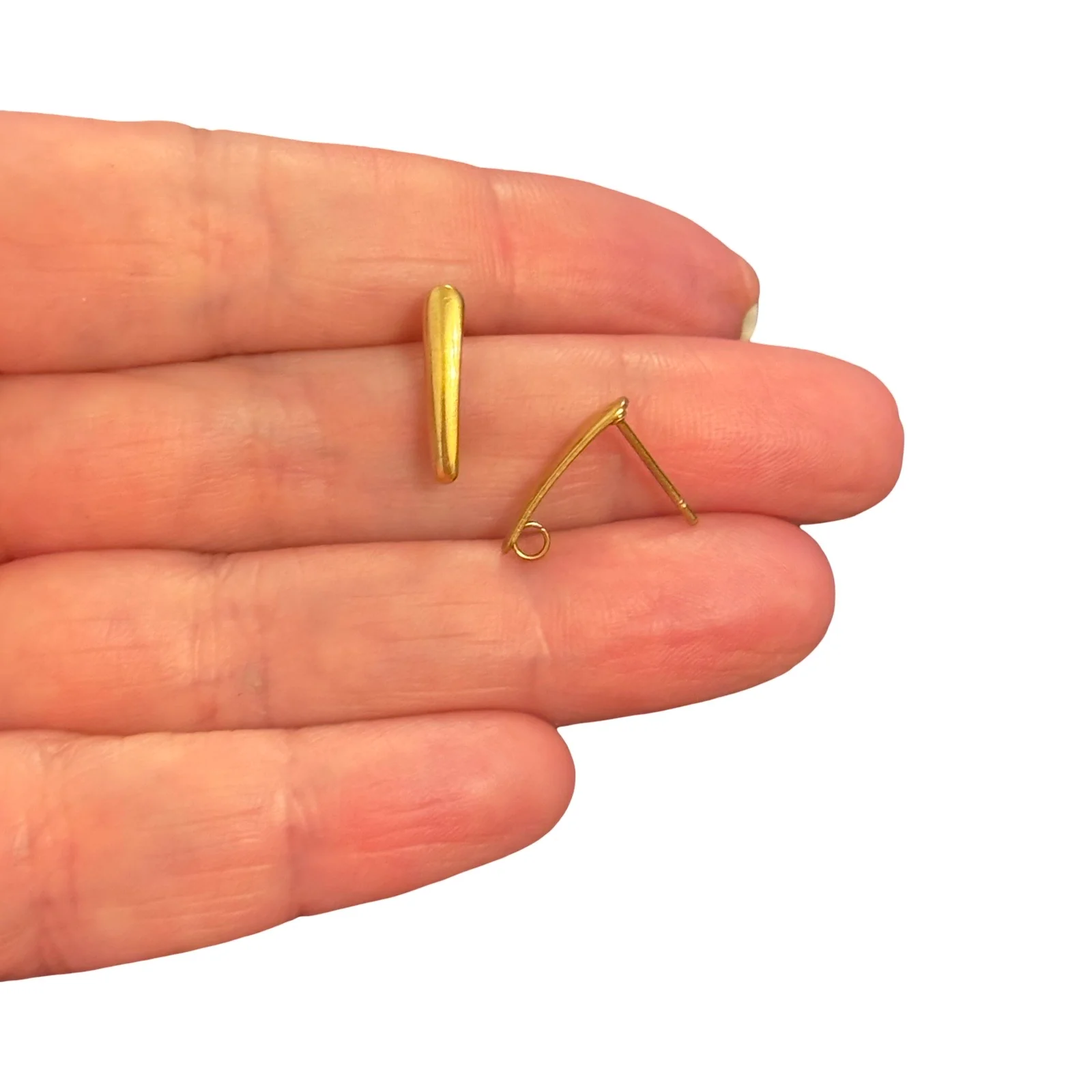 Waterproof 24Kt PVD Gold Plated Stainless Steel Teardrop Earring Studs with Loop – 15x3.5mm, Pair