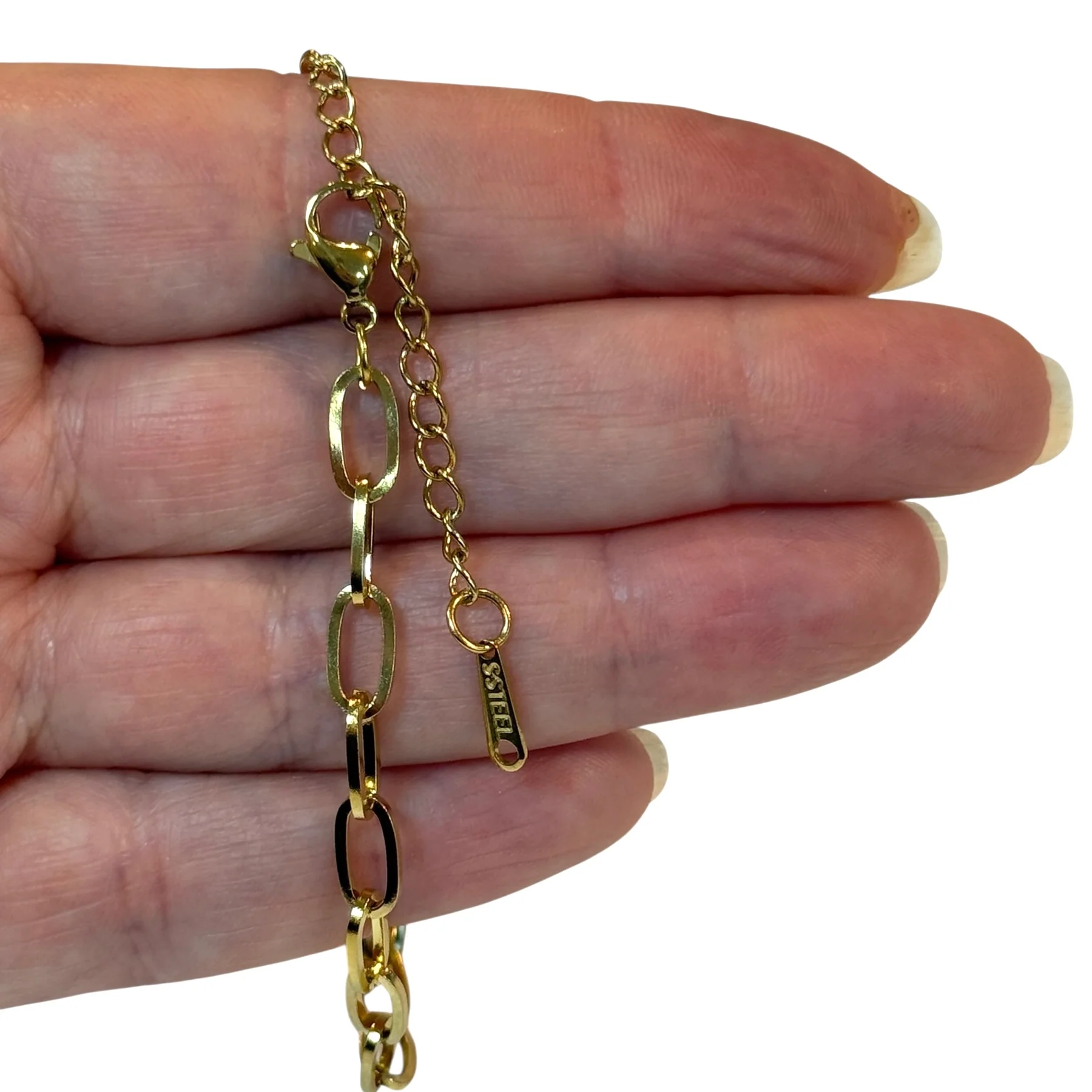 Waterproof 24Kt PVD Gold Stainless Steel Oval Link Charm Bracelet – 10x5mm Chain, 6” + 2” Extender - Image 2