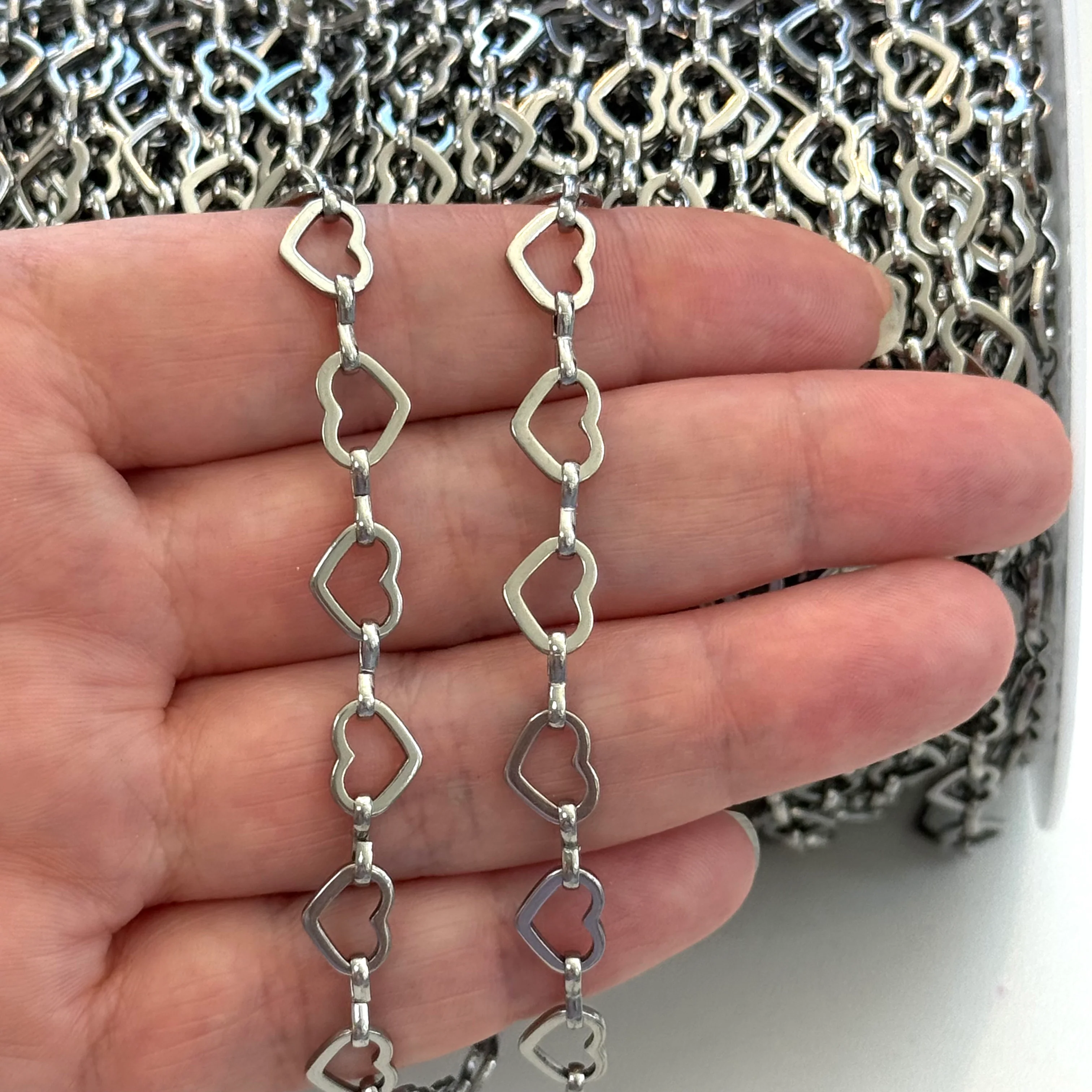 Waterproof 316L Stainless Steel Heart Link Chain by the Metre, Heart Links 10×7mm