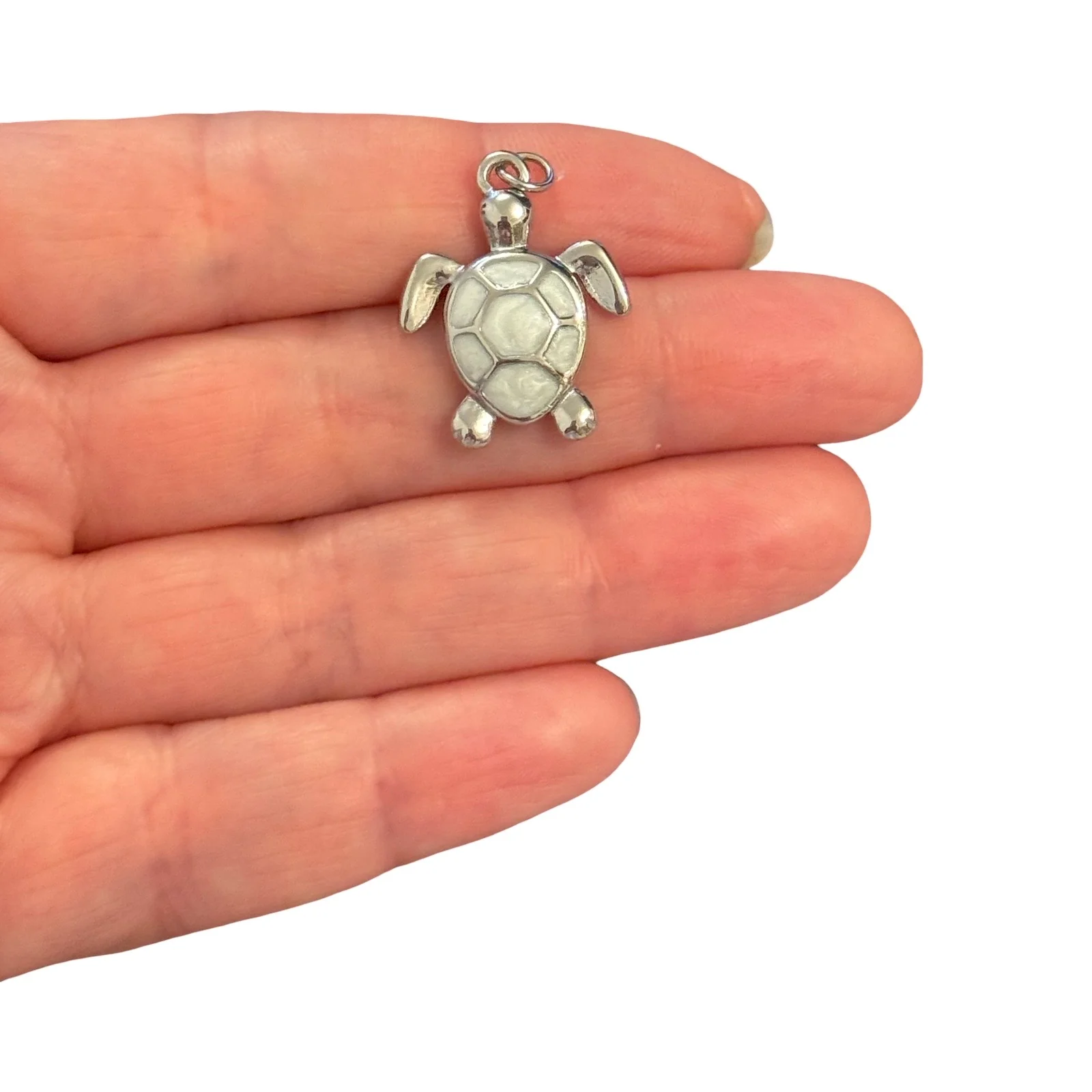 Waterproof 316L Stainless Steel White Enamel Sea Turtle Pendant