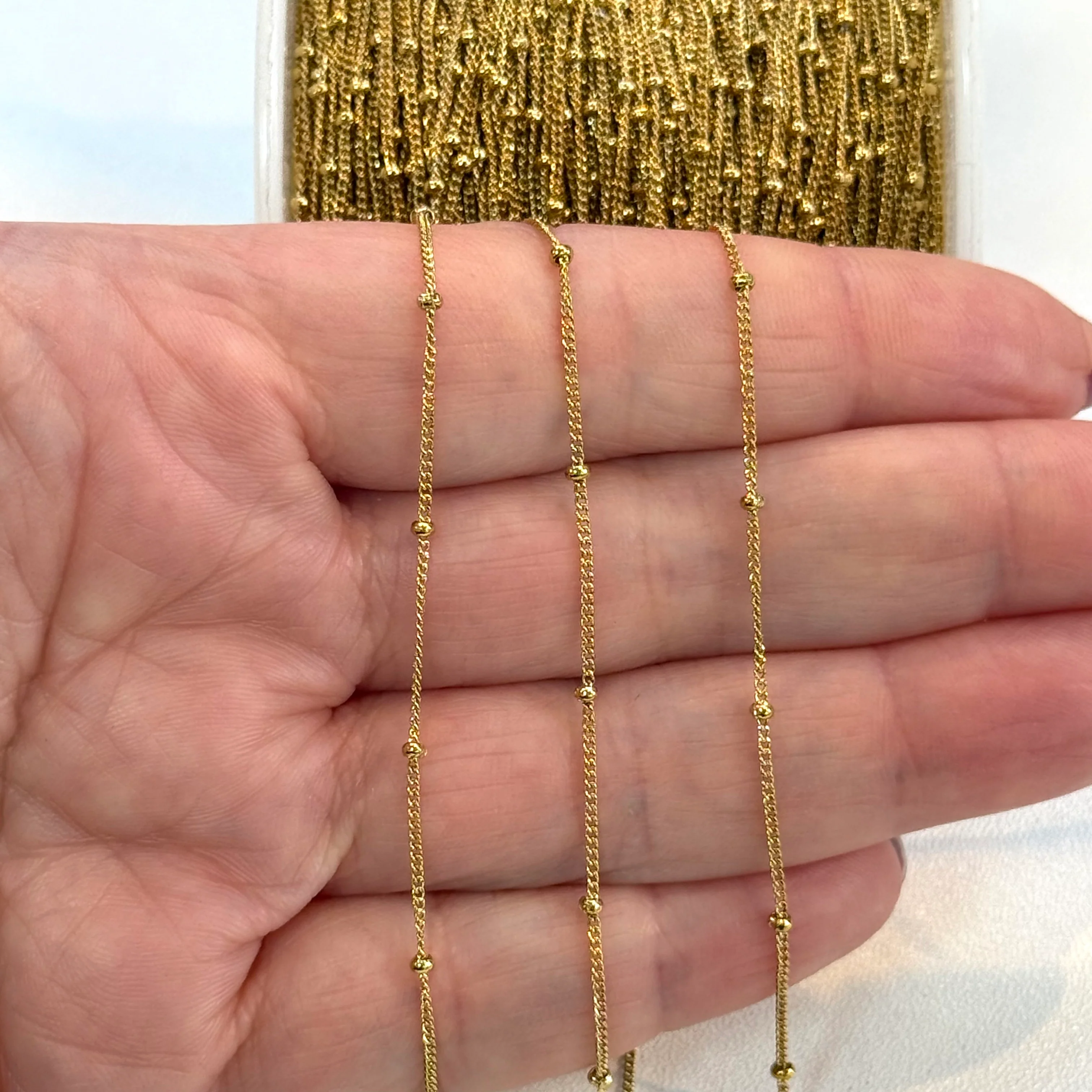 Waterproof Stainless Steel 24K Gold Satellite Chain – 1mm Beaded Link Chain