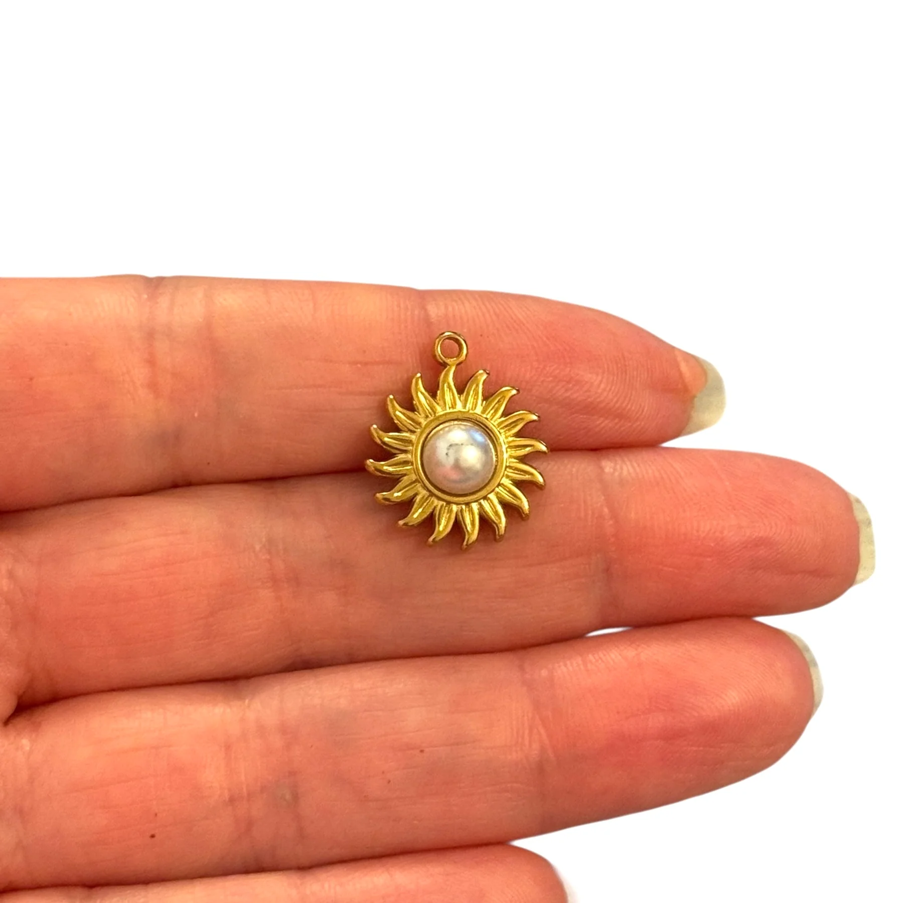 Waterproof Stainless Steel 24Kt PVD Gold Plated Sun Pearl Charm / Pendant
