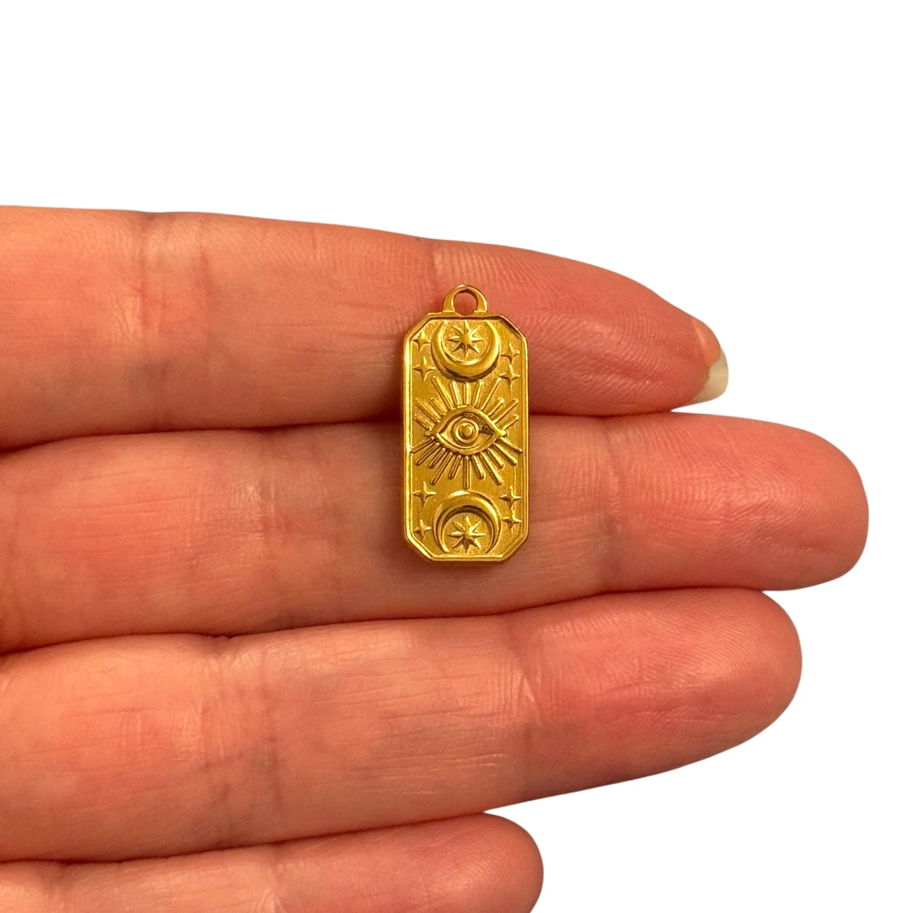 Waterproof Stainless Steel 24Kt Gold Plated Celestial Eye Rectangle Charm