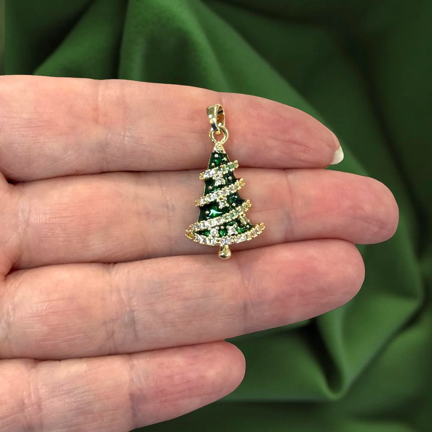 Waterproof Stainless Steel 24Kt Gold Plated Christmas Tree Pendant with CZ β 27x14mm