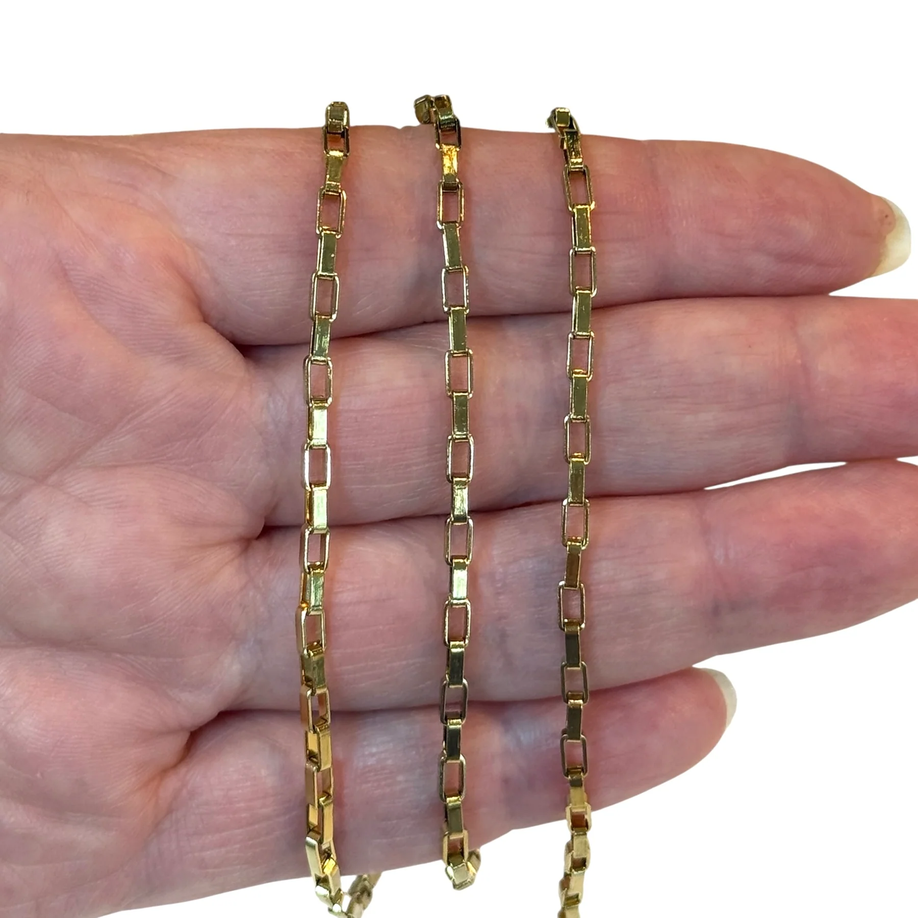 Waterproof Stainless Steel 24Kt Gold Rectangle Box Link Chain – 2.5mm