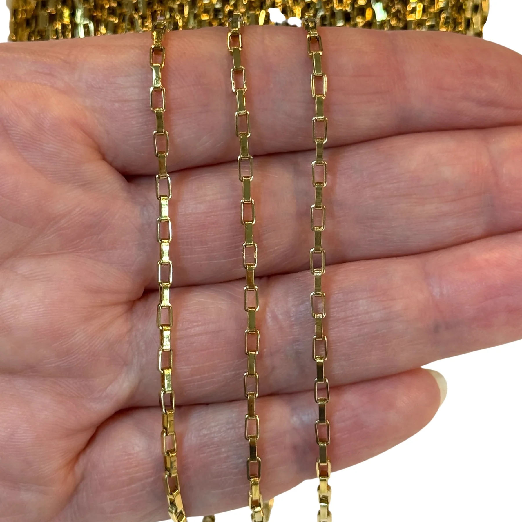 Waterproof Stainless Steel 24Kt Gold Rectangle Box Link Chain – 2mm