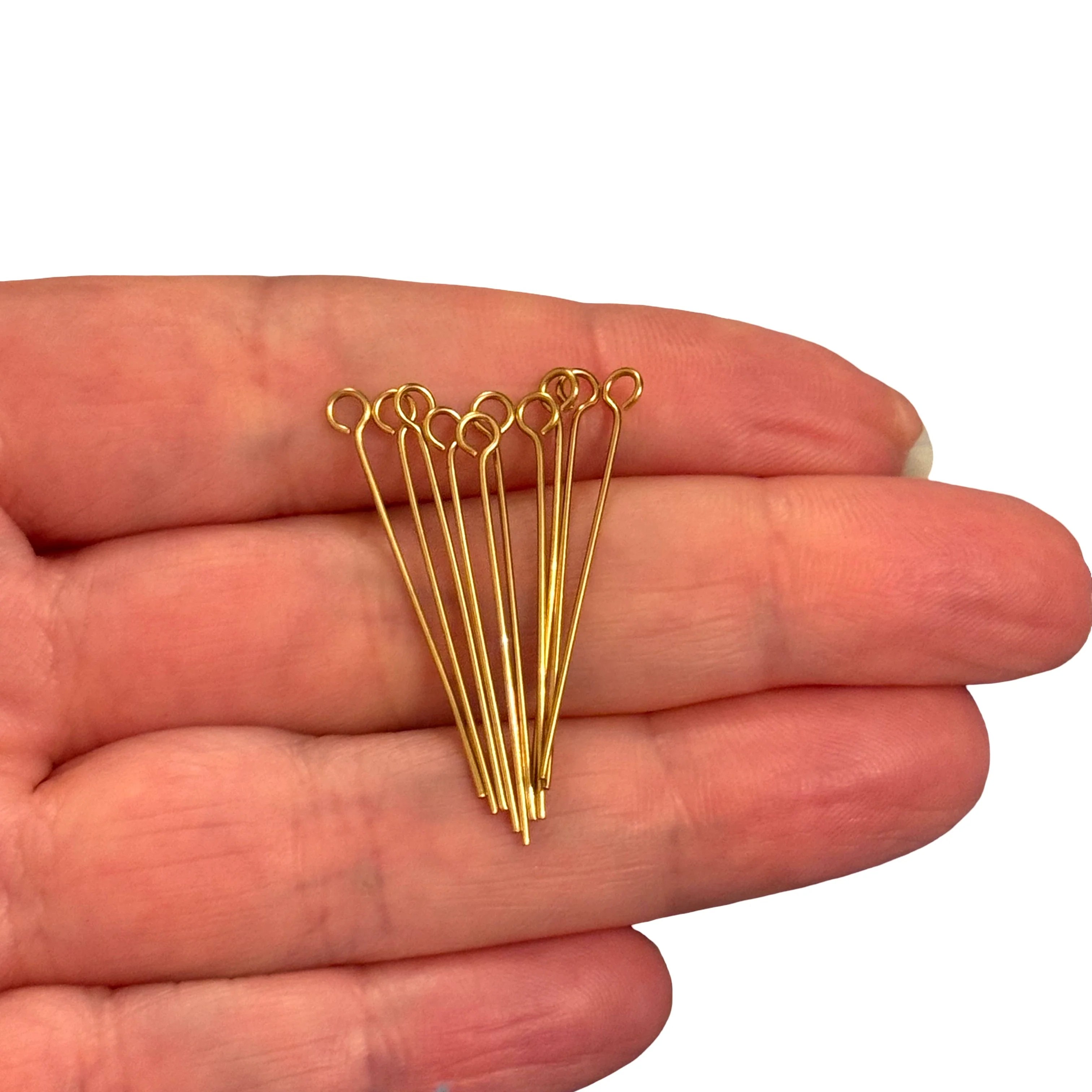 Waterproof Stainless Steel 24Kt PVD Gold Plated 30mm Eye Pins – 24 Gauge 0.5mm, 10pcs