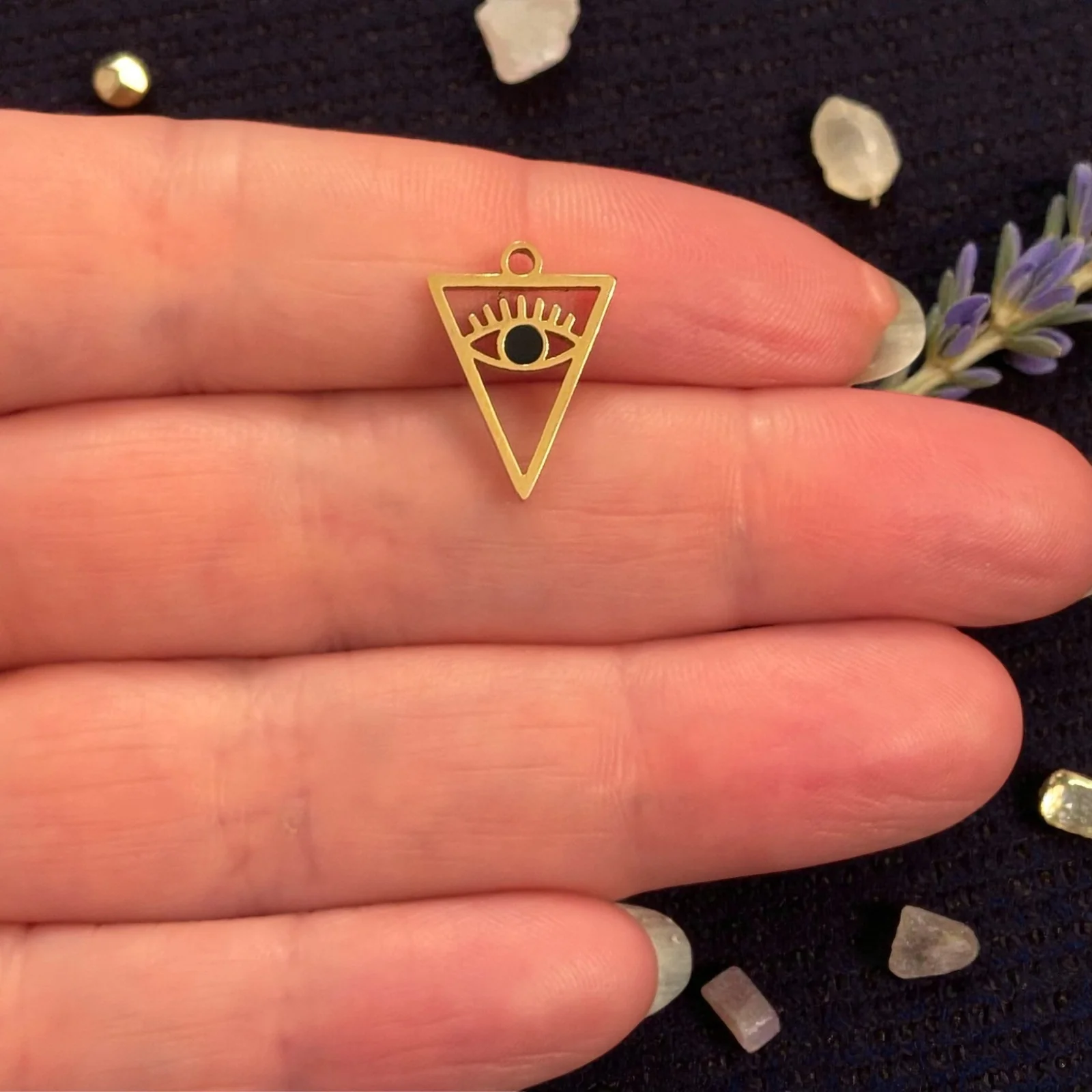 Waterproof Stainless Steel PVD Gold Plated Evil Eye Triangle Charm β Minimal Geometric Protection Pendant
