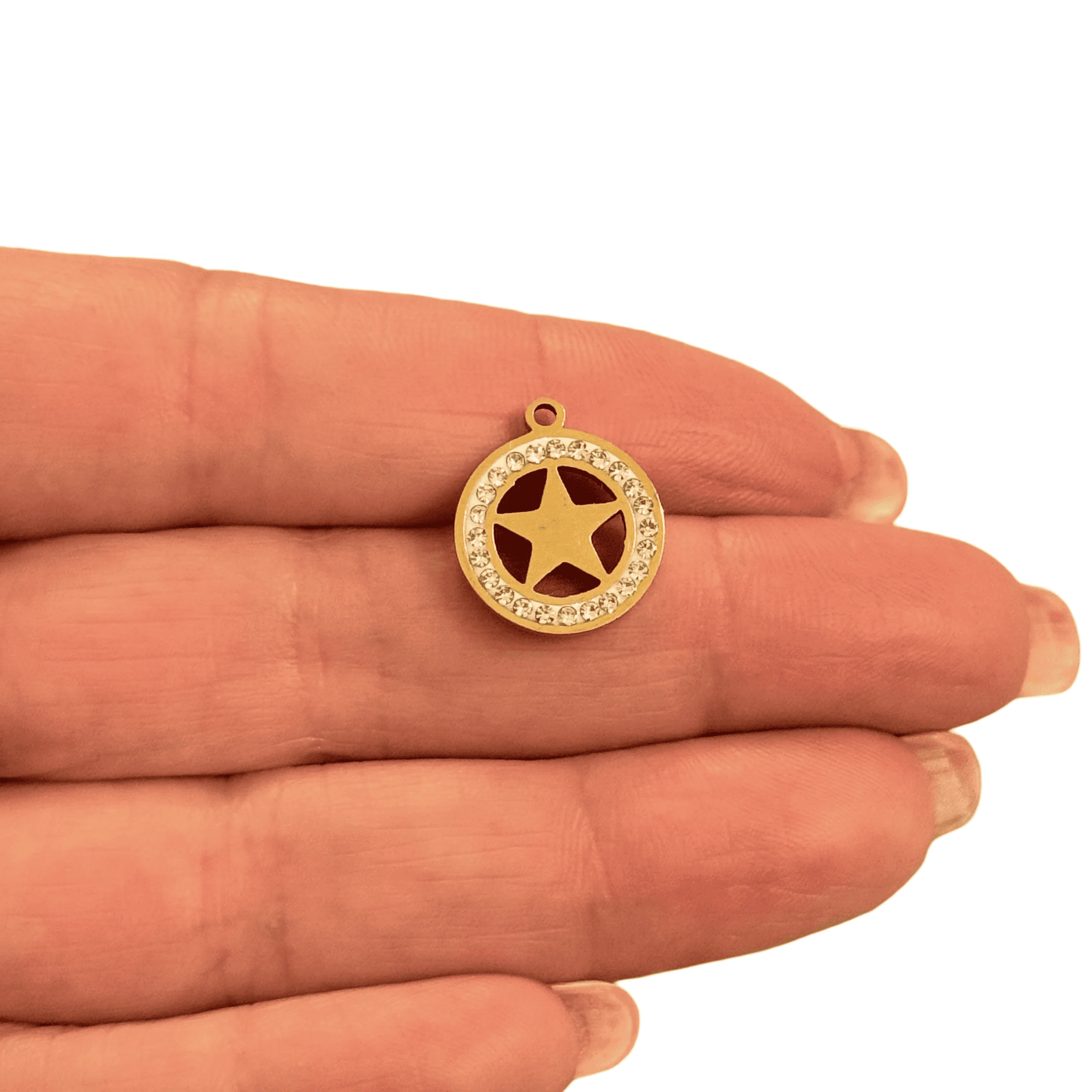 Waterproof Stainless Steel Gold Star Charm with CZ Accents