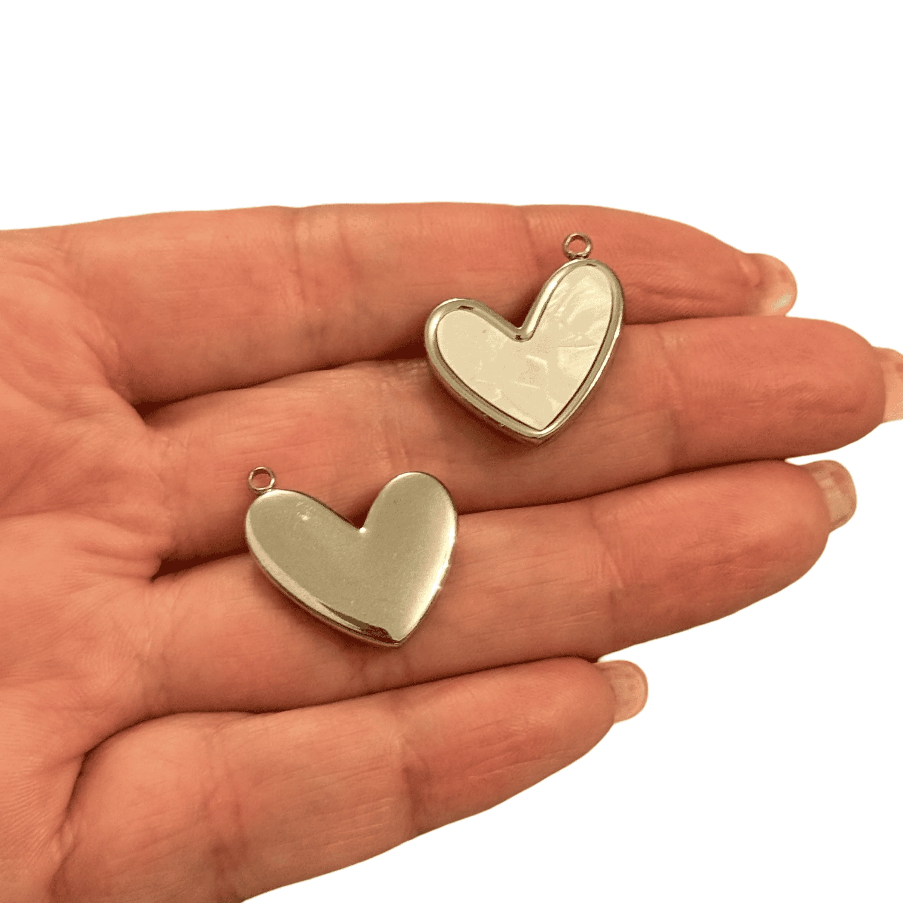 Waterproof Stainless Steel Mother of Pearl Heart Charm - Image 2