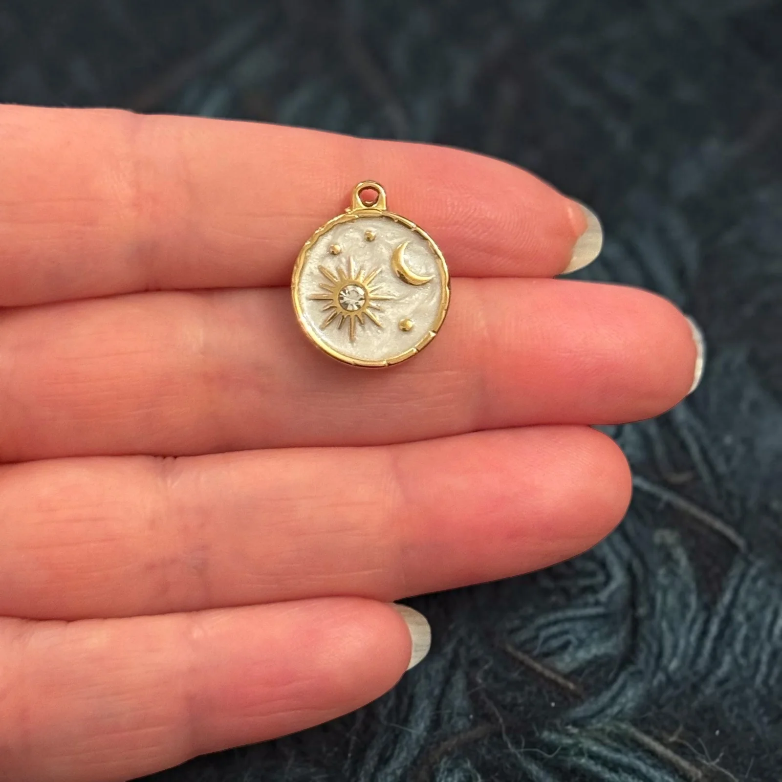 Waterproof Stainless Steel PVD Gold Plated Celestial Charm – Sun Moon Disc Pendant, Tarnish Resistant Cosmic Charm