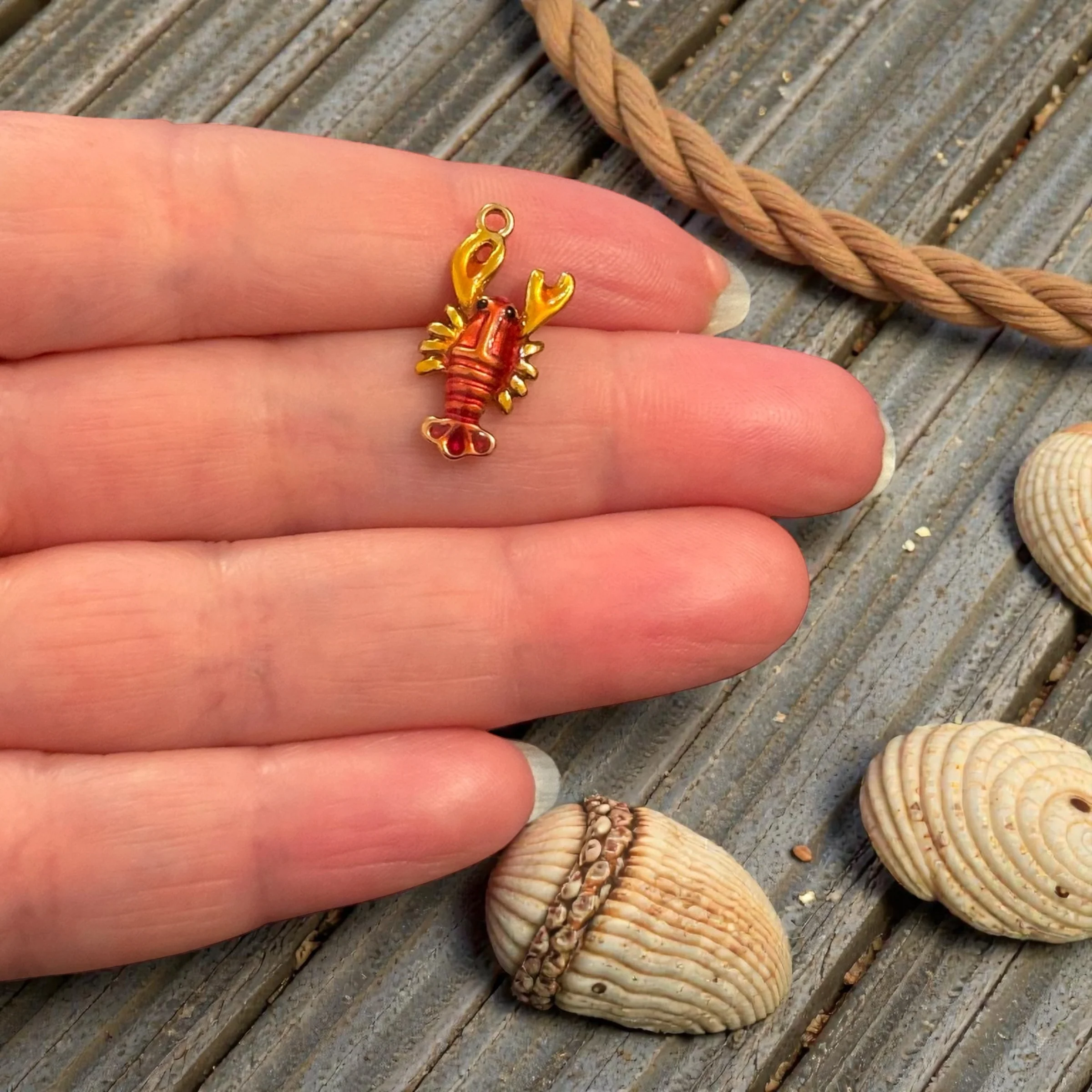 Waterproof Stainless Steel PVD Gold Plated Lobster Charm – Mini Enamel Sea Pendant, Tarnish Resistant Ocean Charm