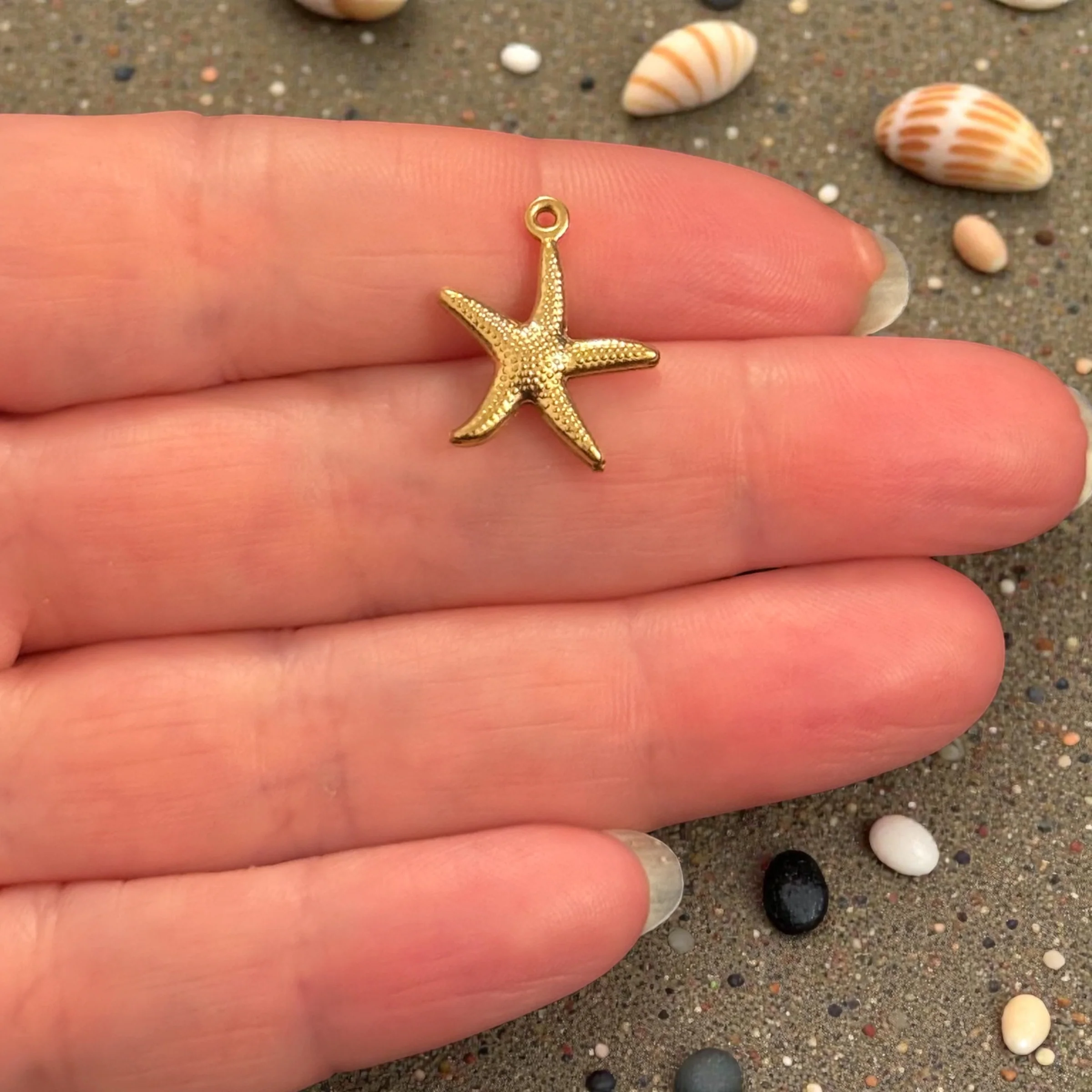 Waterproof Stainless Steel PVD Gold Plated Starfish Charm – Mini Sea Star Pendant, Tarnish Resistant Beach Charm