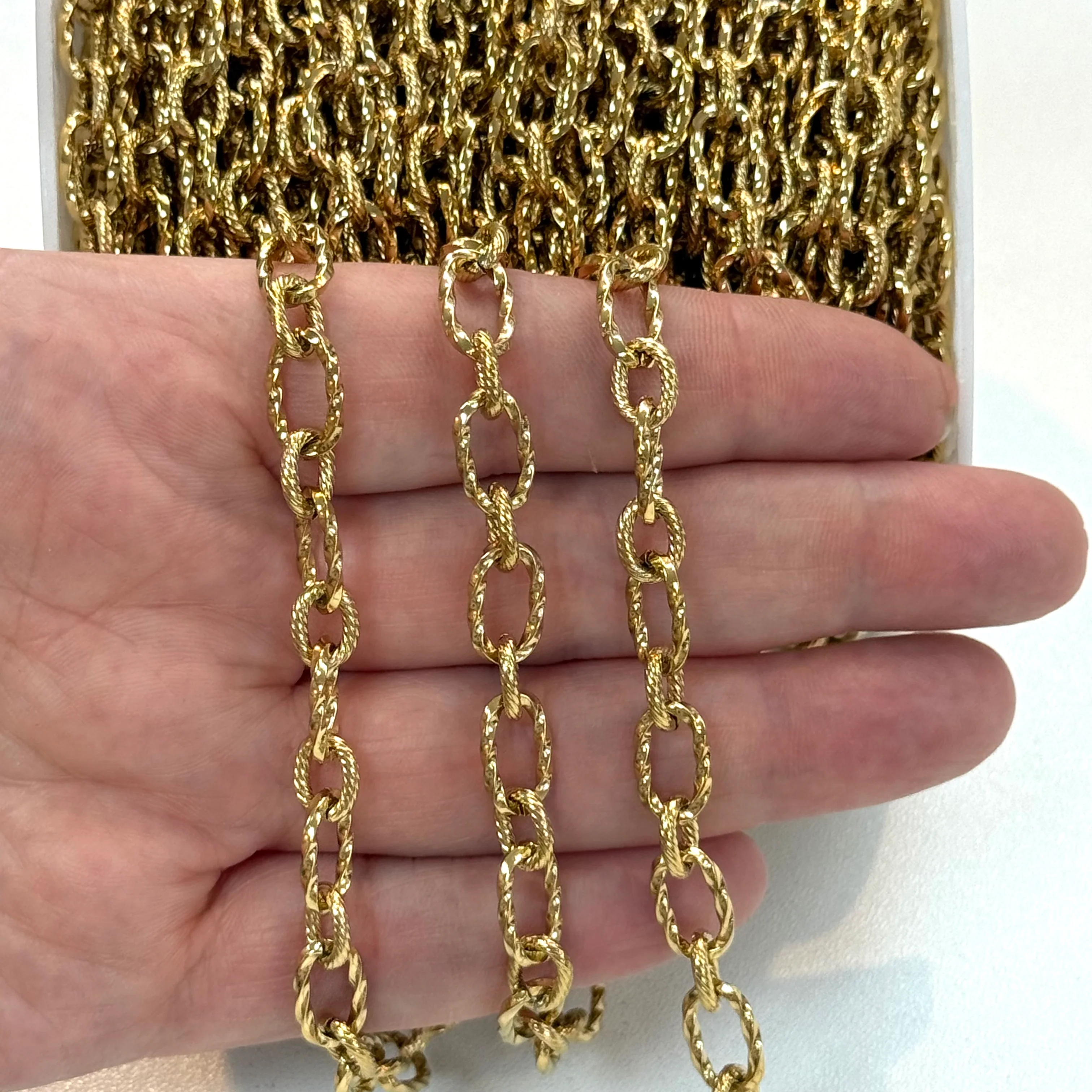 Waterproof Stainless Steel PVD Gold Plated Textured Open Link Chain – Oval Cable Chain
