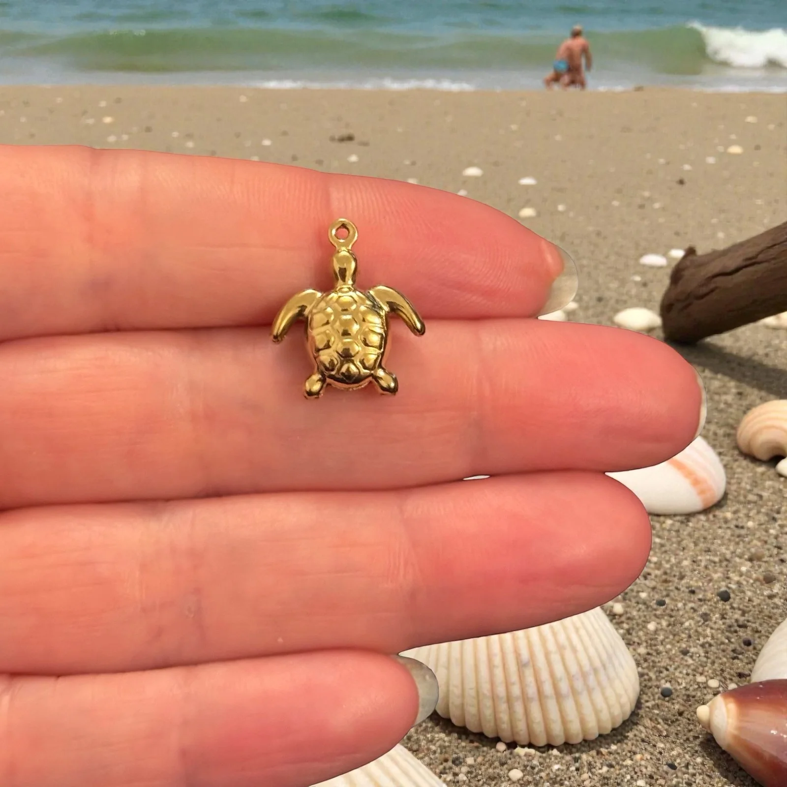 Waterproof Stainless Steel PVD Gold Plated Turtle Charm – Ocean Sea Turtle Pendant, Tarnish Resistant Beach Jewellery Charm