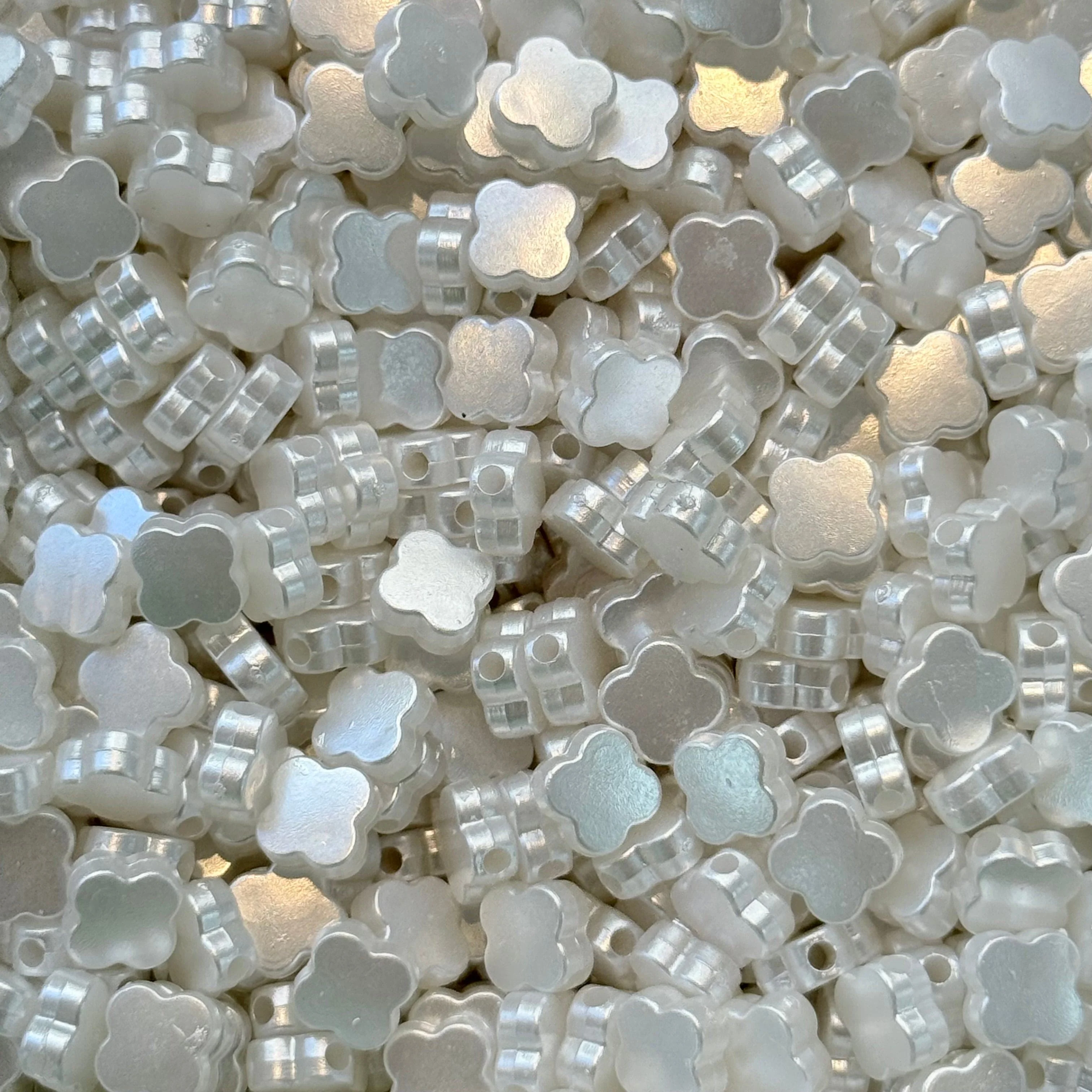 White Pearl Acrylic Clover Beads β 7.5x6.5mm, 1mm Hole β 230 pcs in a Pack